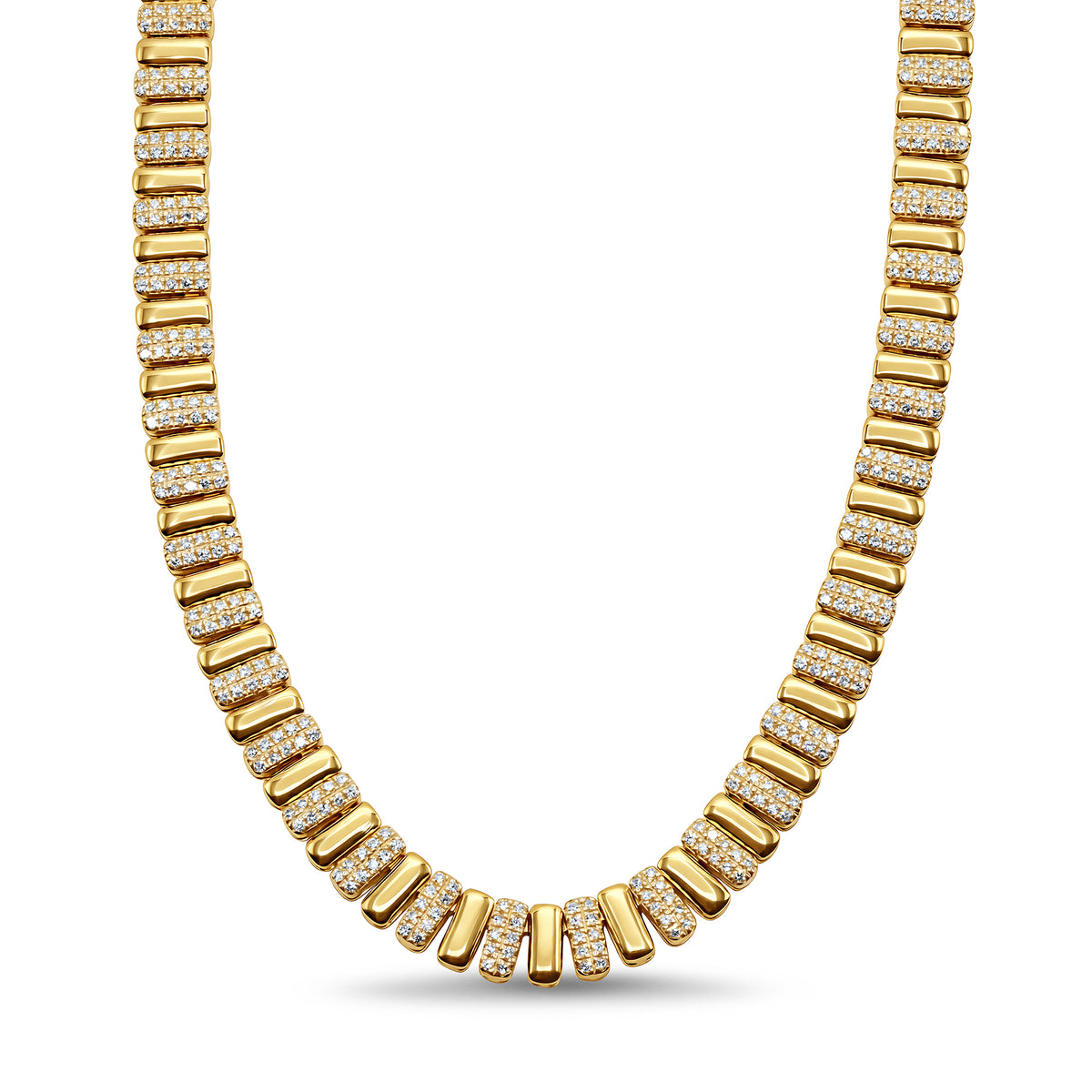 14K yellow gold Aura pavé diamond necklace featuring 840 round brilliant diamonds totaling 1.20 CTW.