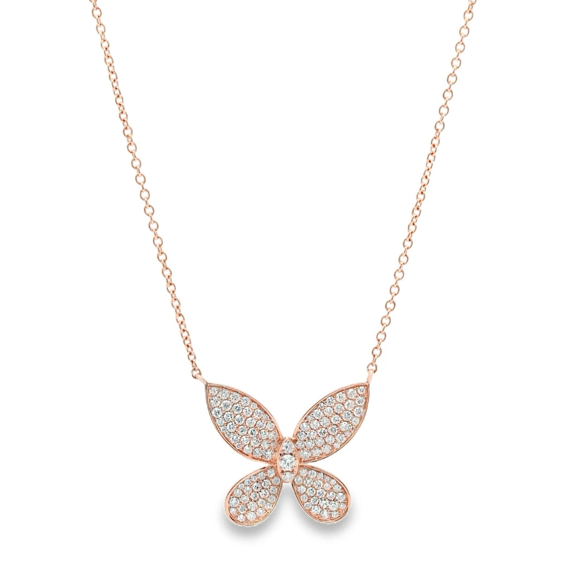 Rose gold butterfly necklace with natural diamonds