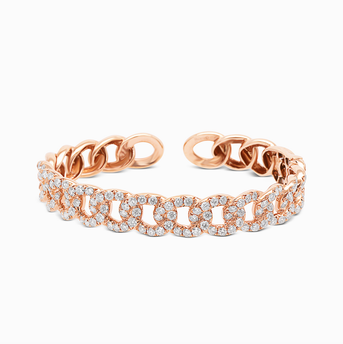 18K rose gold Vesica Piscis open diamond bangle featuring an elegant geometric silhouette.