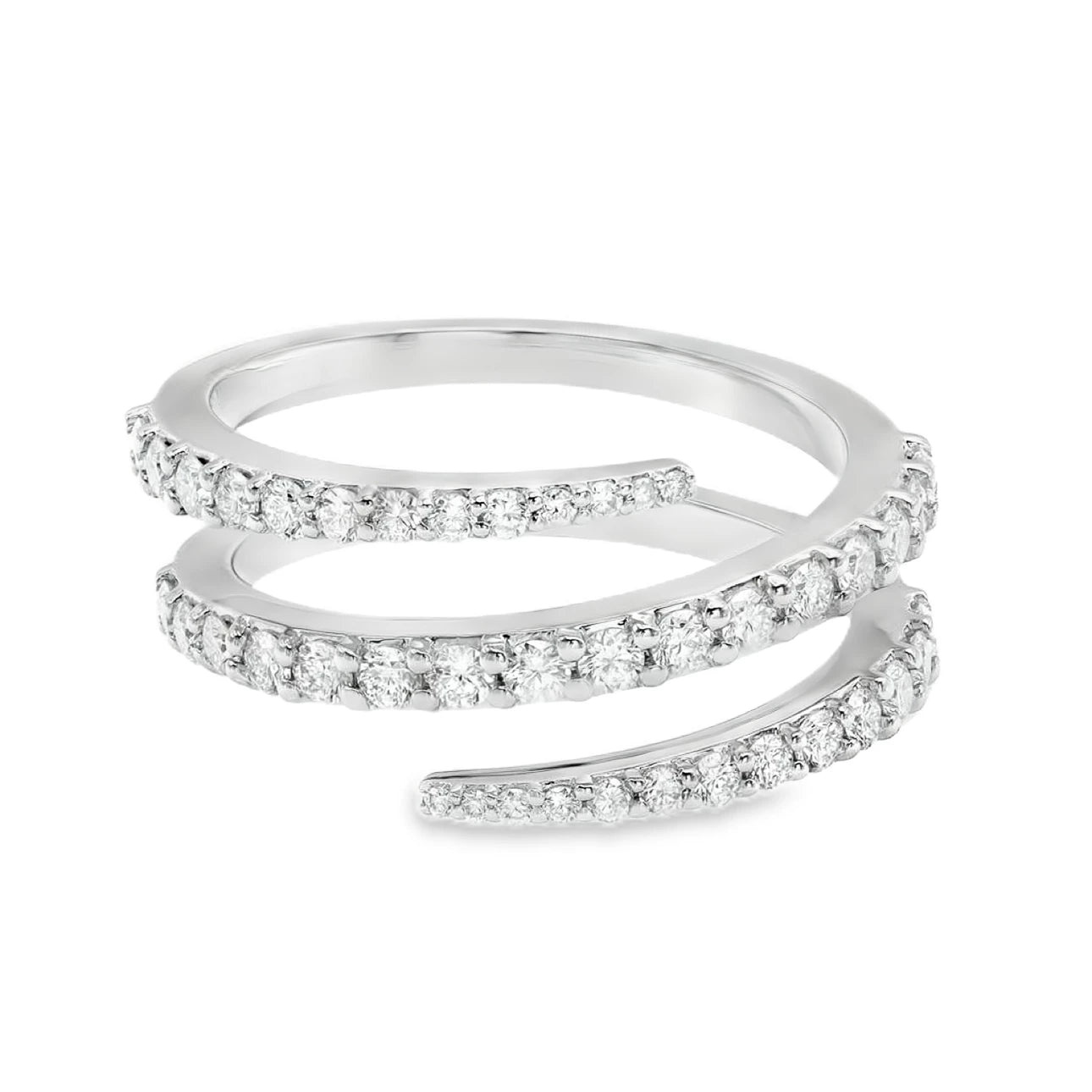 18K white gold diamond multi-row spiral ring featuring a bold spiral arrangement of sparkling diamonds in a modern design.