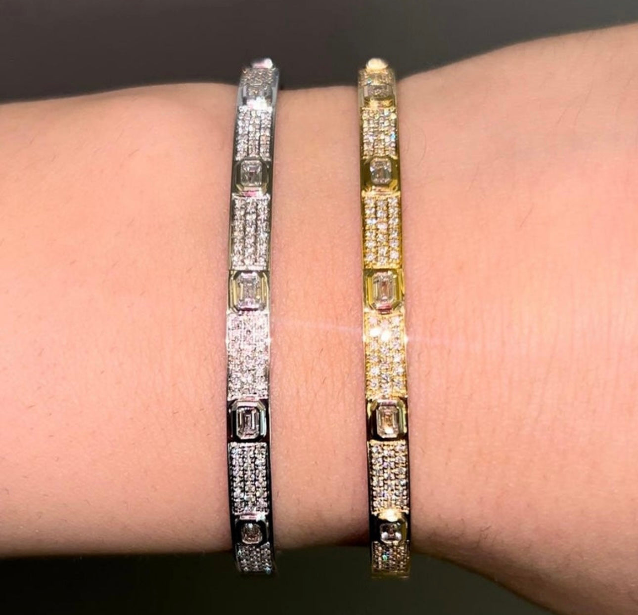 Emerald and Round Pave Diamond Bangle