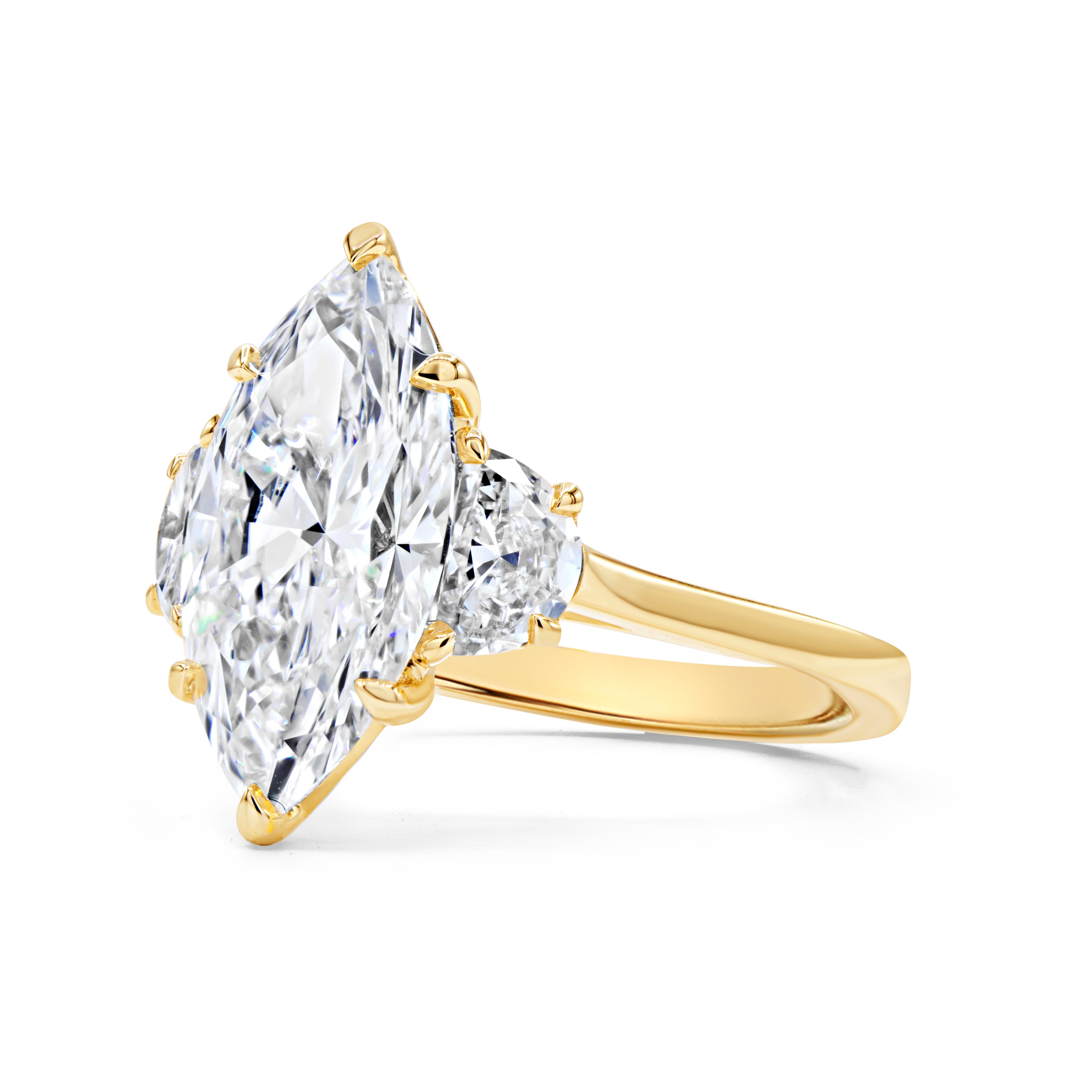 The Marquise with Halfmoons Three Stone Ring