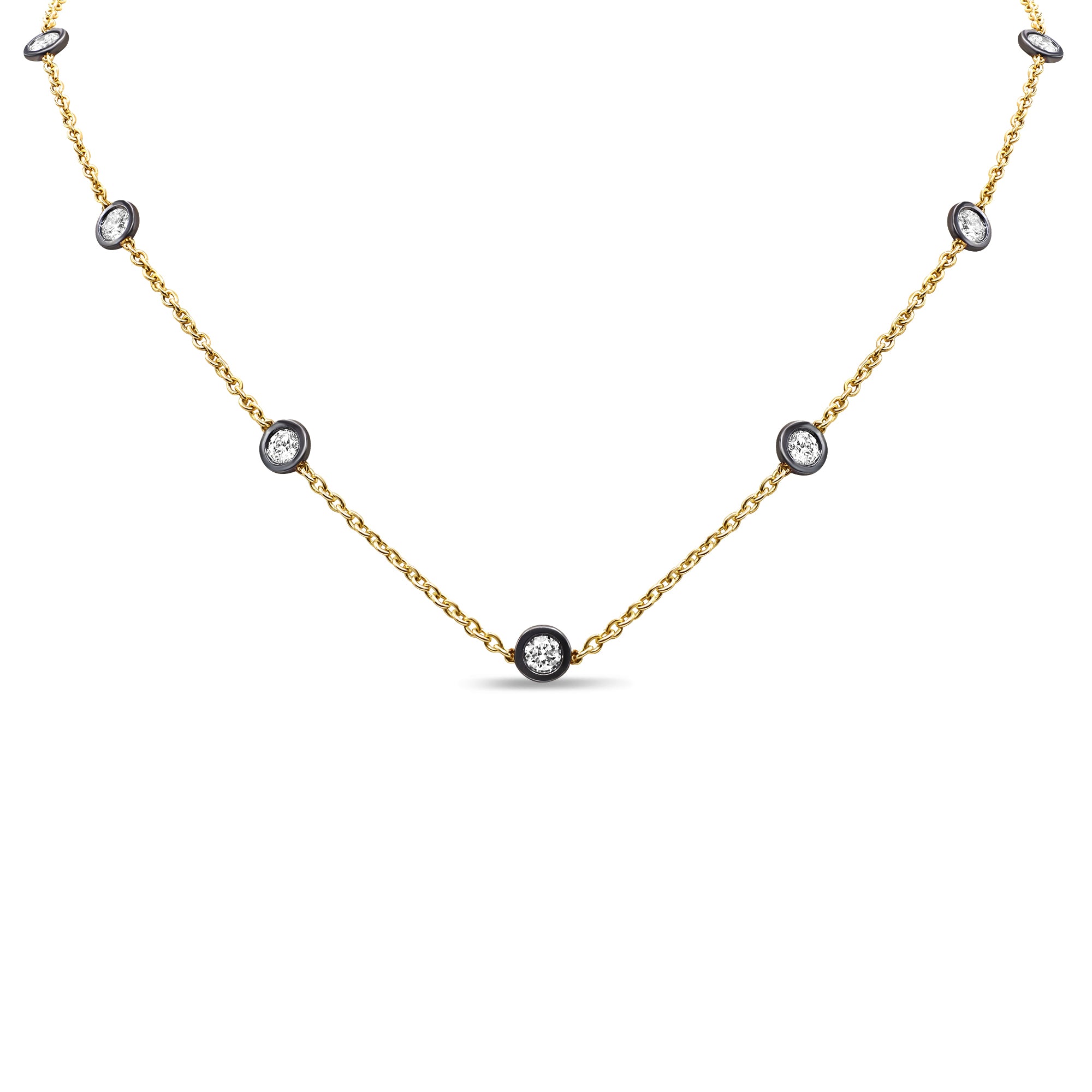 14K Black Rhodium Diamond Station Necklace