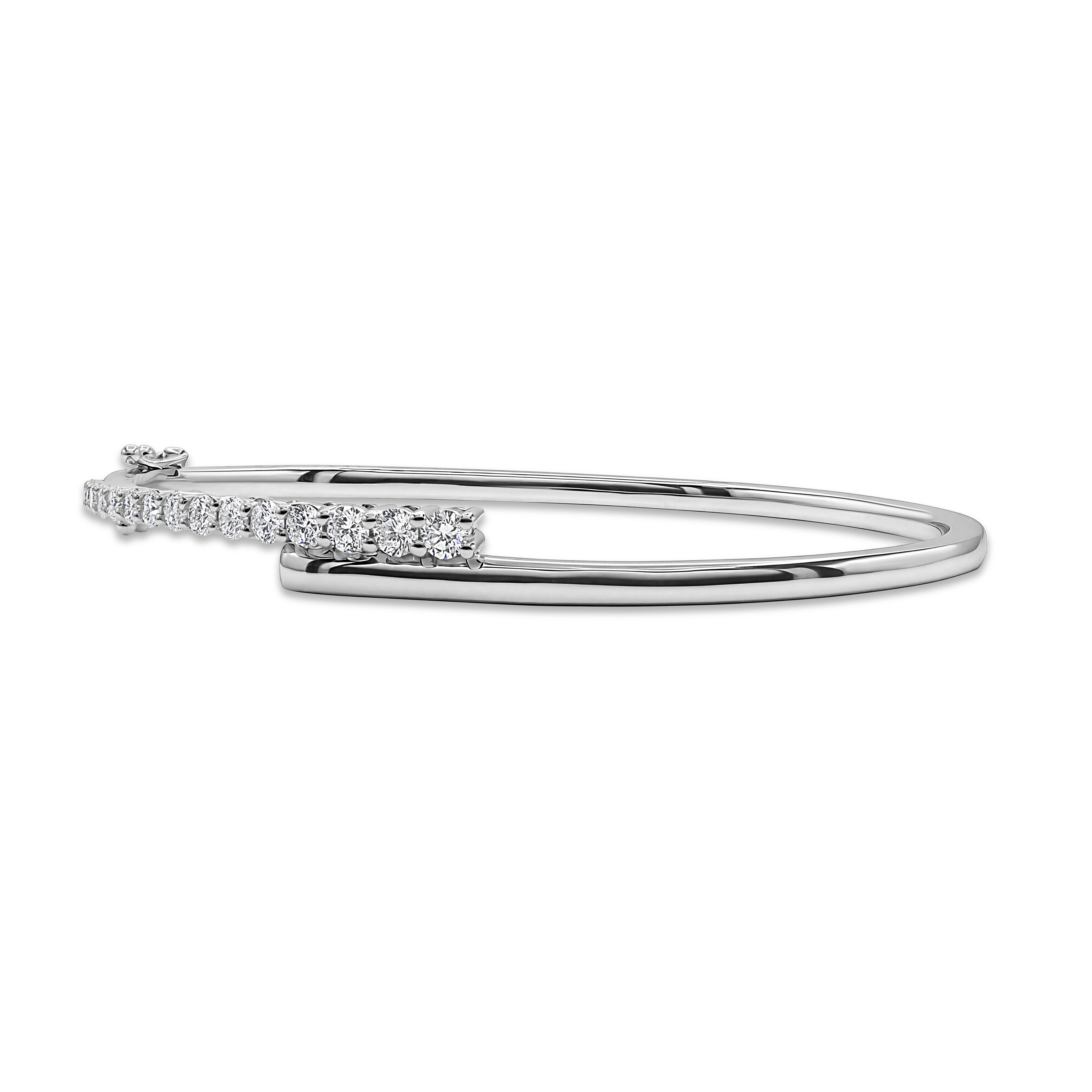 Prong Set Diamond and White Gold Bangle
