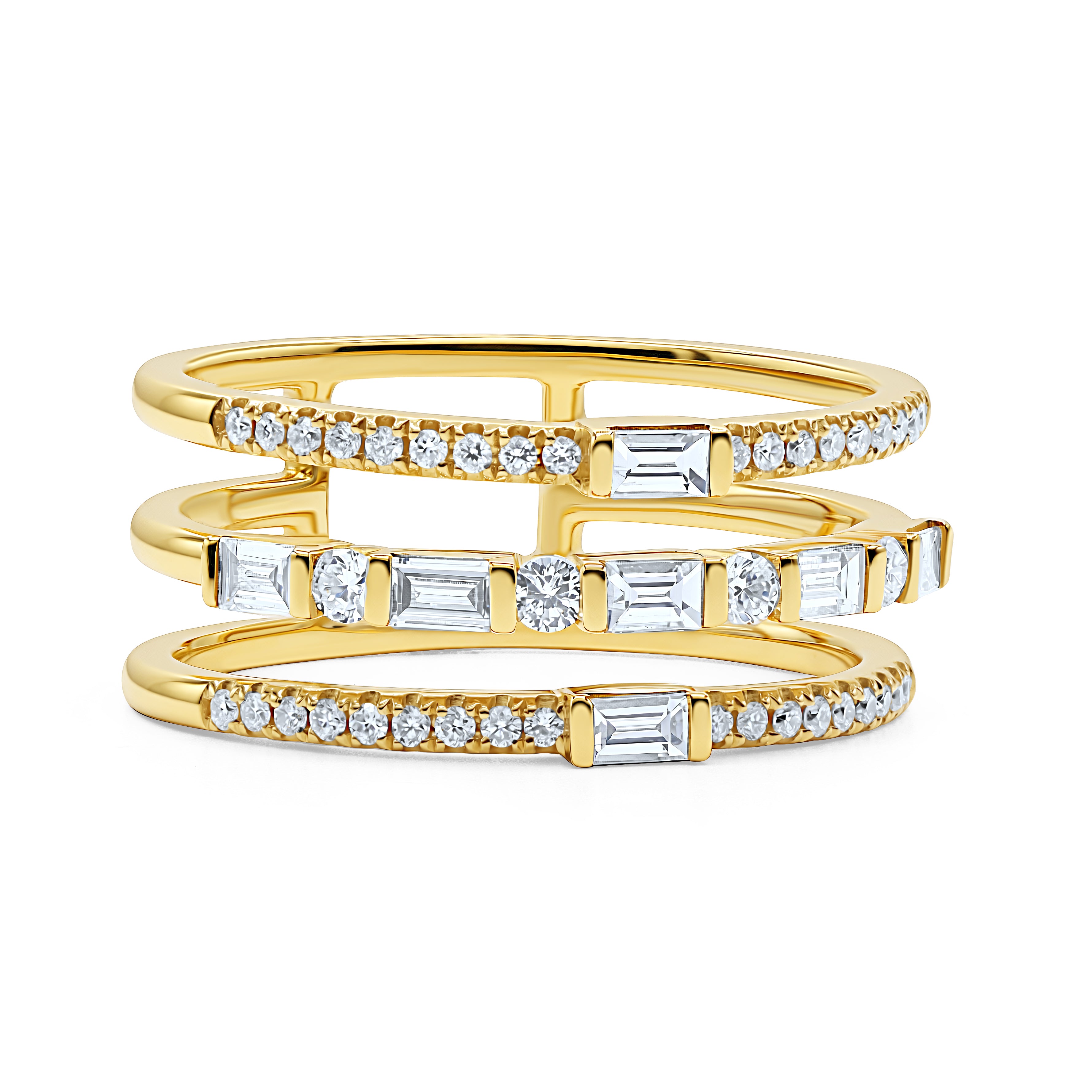 The Three Row Baguette and Round Diamond Ring