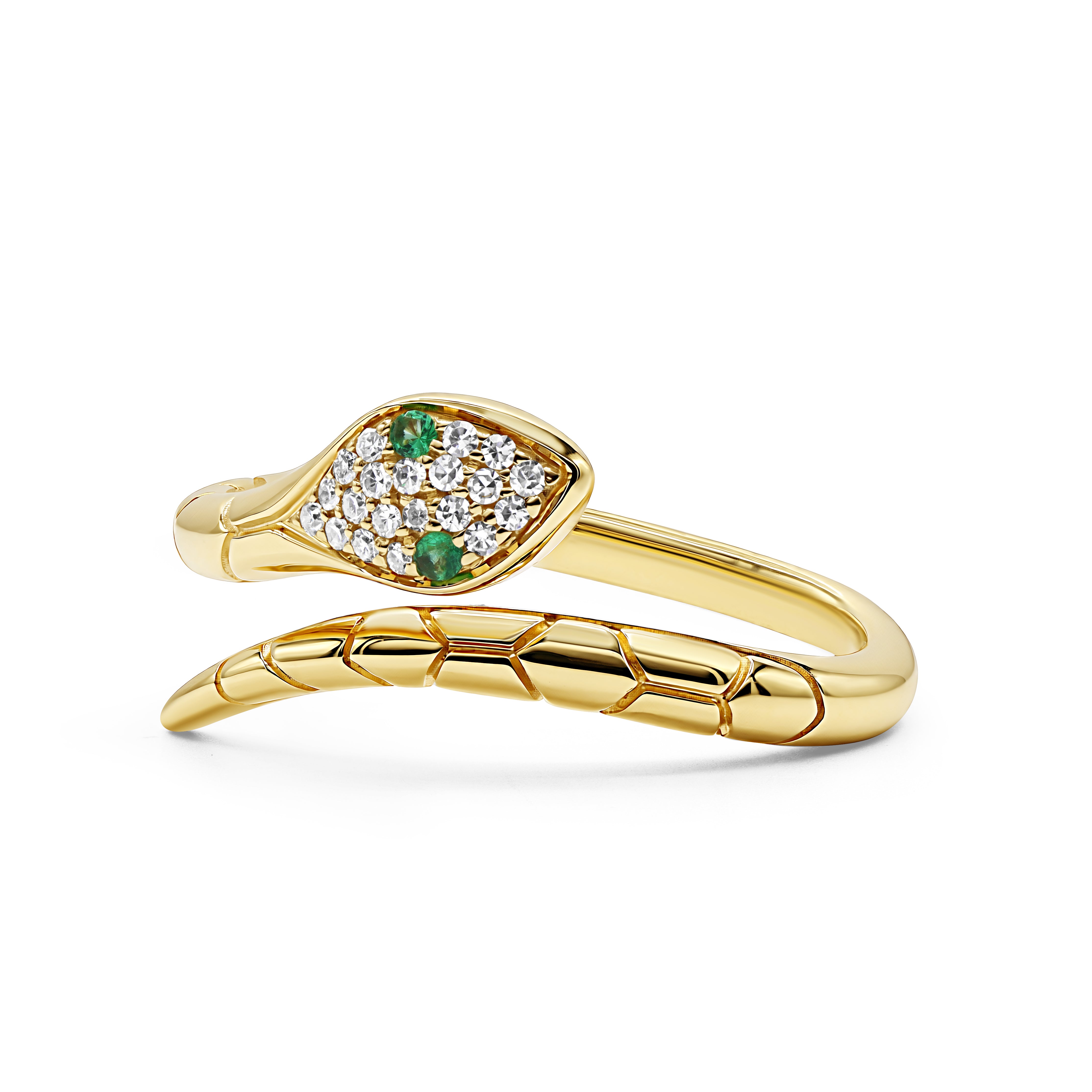 Diamond and Green Emerald Snake Ring