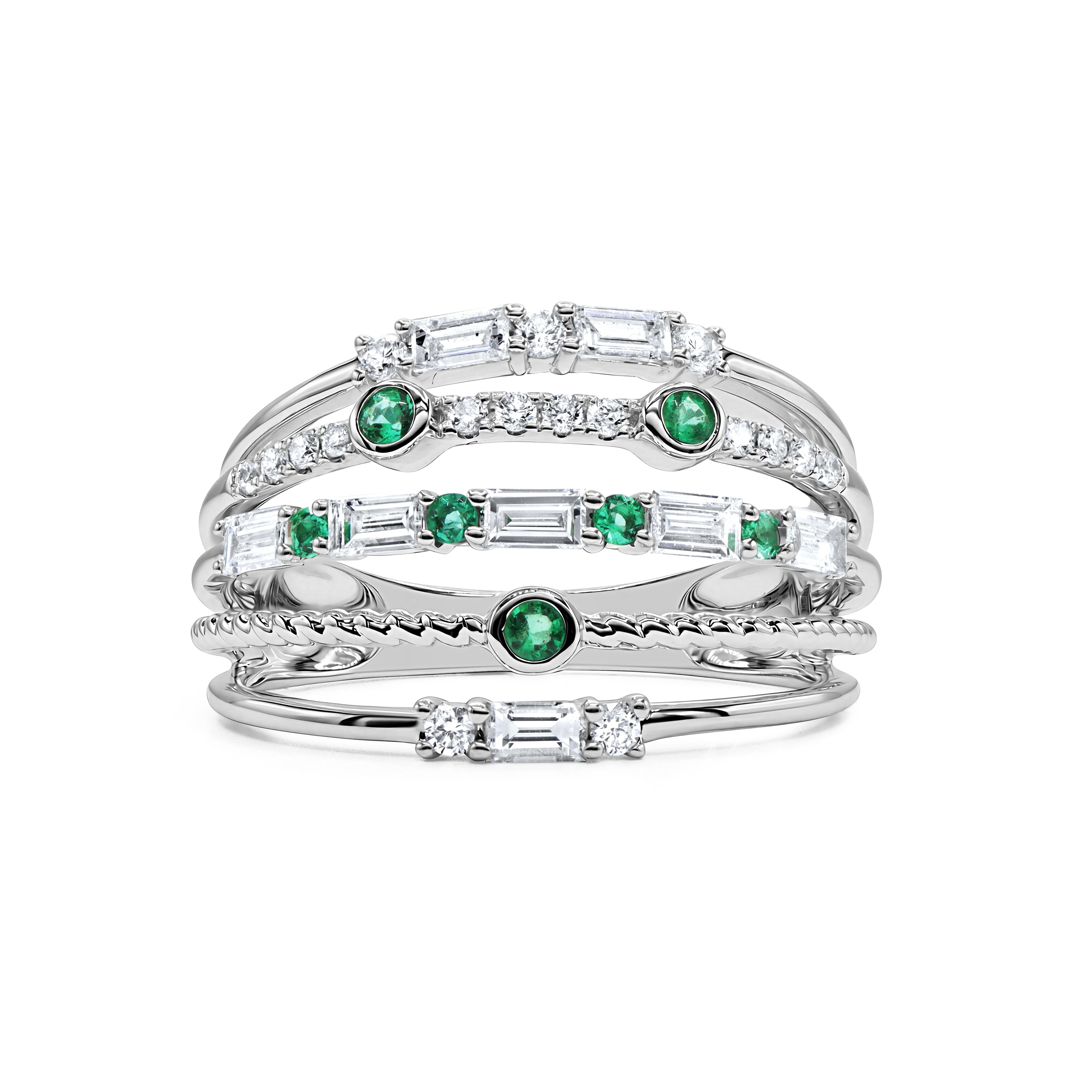 Diamond and Green Emerald Orbit Ring