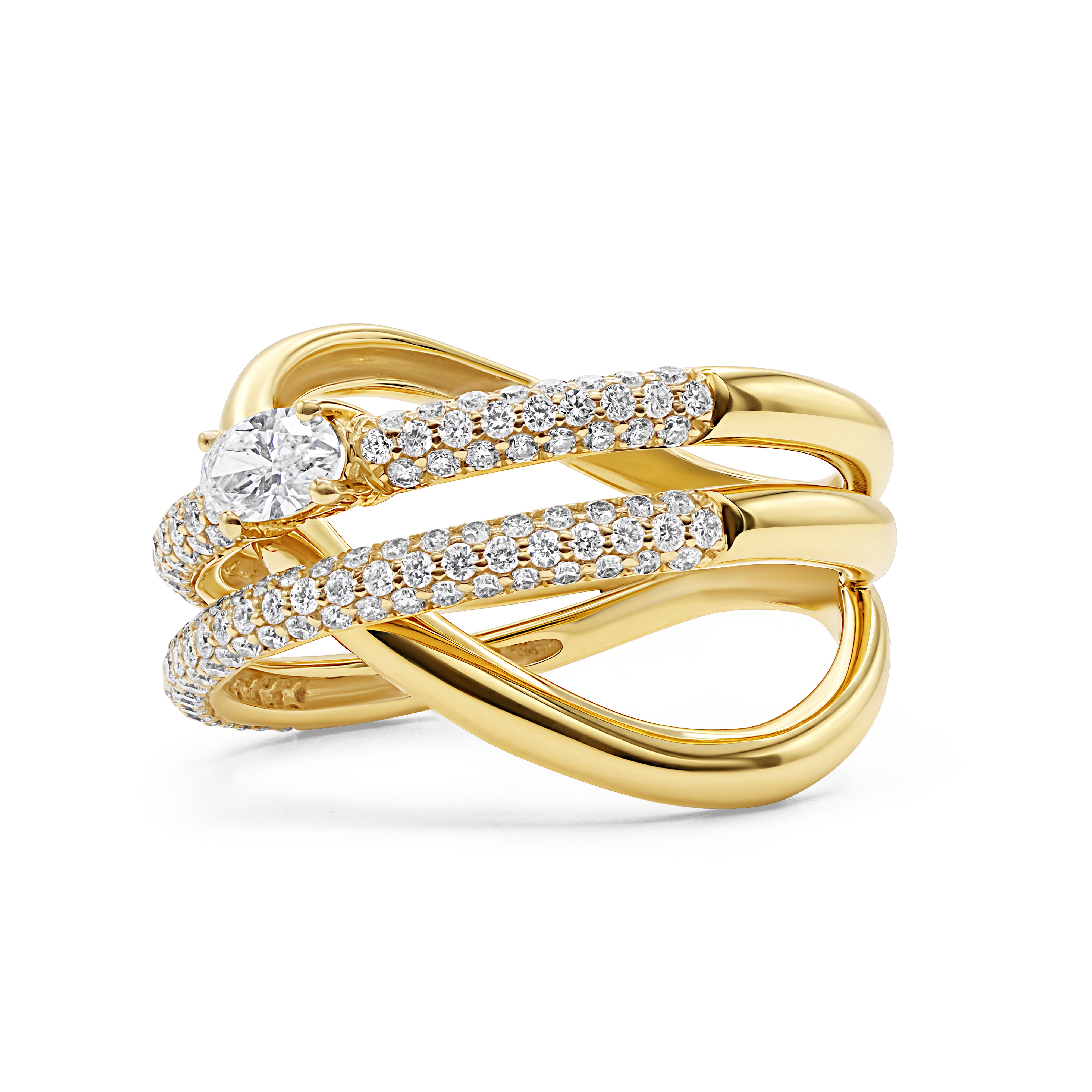 Gold and Pave Diamond Criss Cross Ring