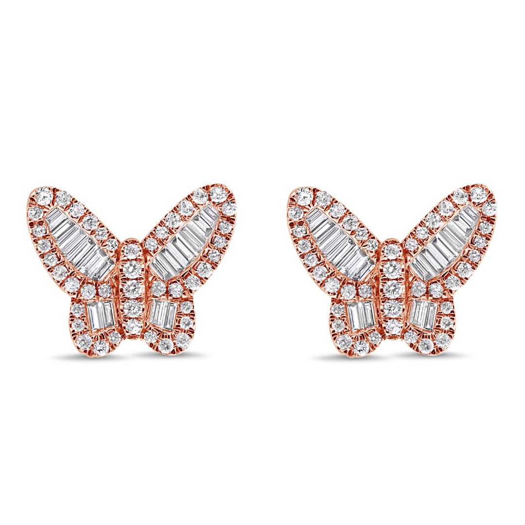 Baguette and Round Butterfly Earrings