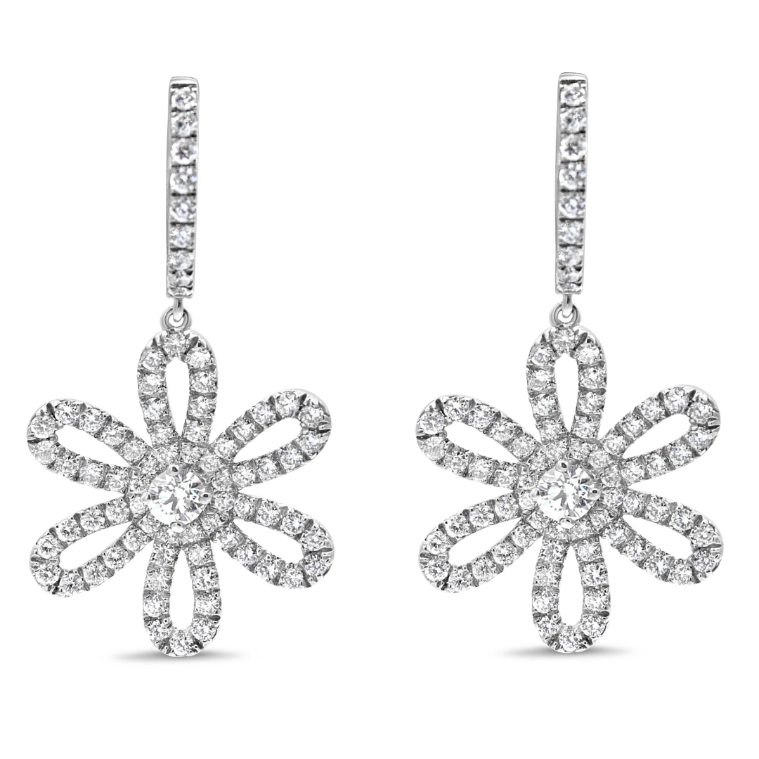 Diamond Dangling Flower Earrings
