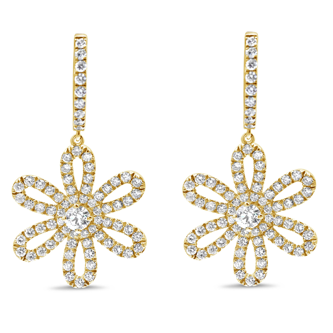 Diamond Dangling Flower Earrings