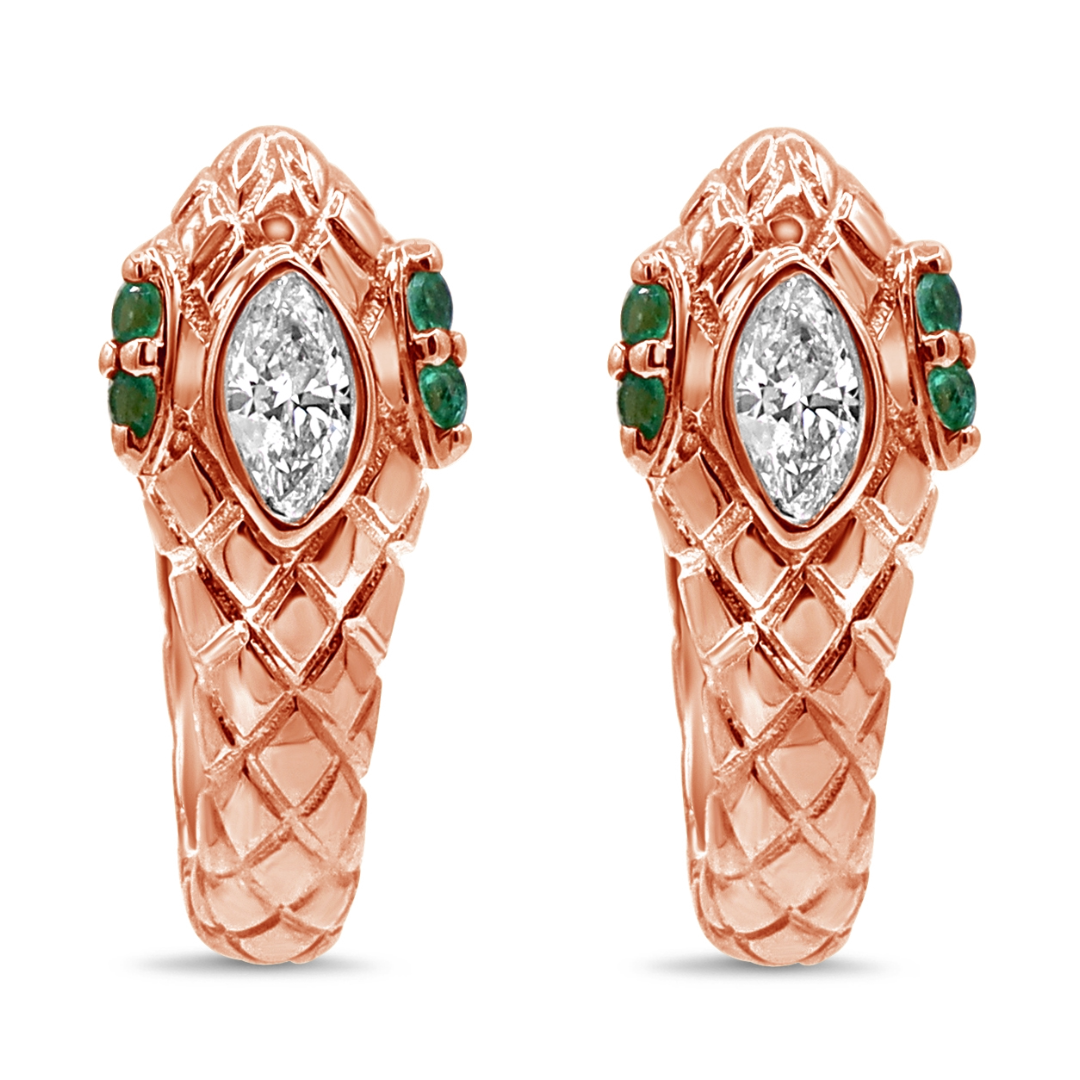 Diamond and Green Emerald Snake Huggies