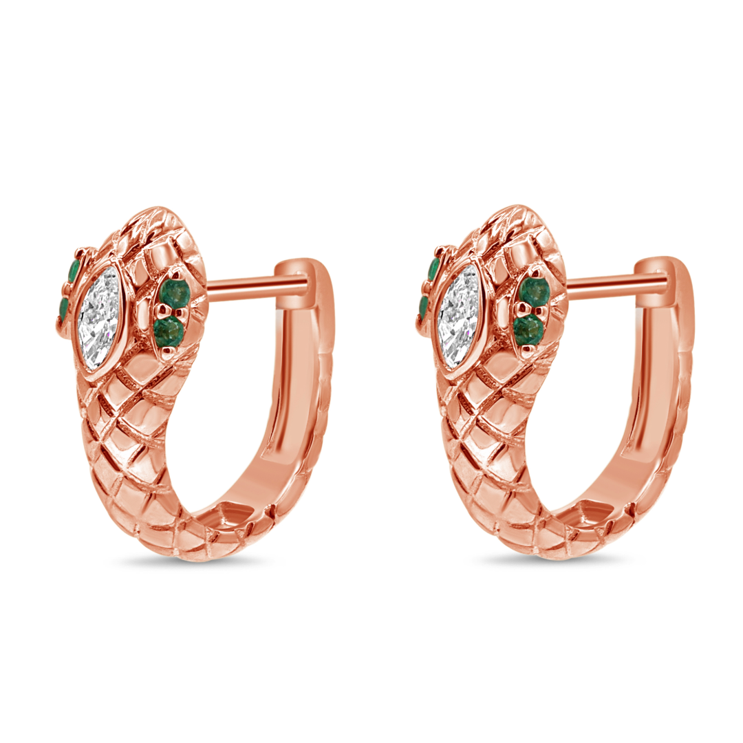 Diamond and Green Emerald Snake Huggies
