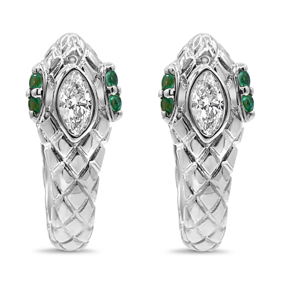 Diamond and Green Emerald Snake Huggies