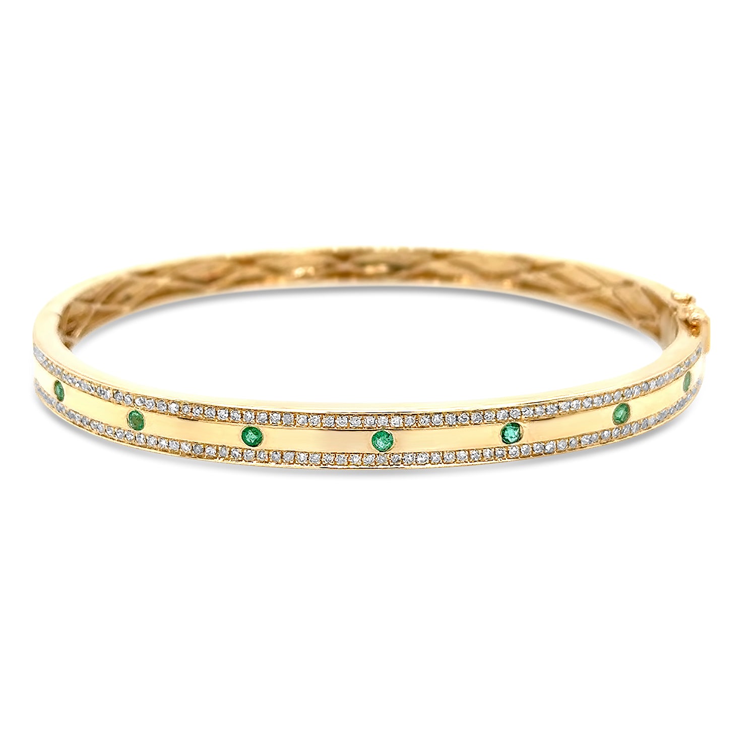 Diamond and Green Emerald Inlay Bangle