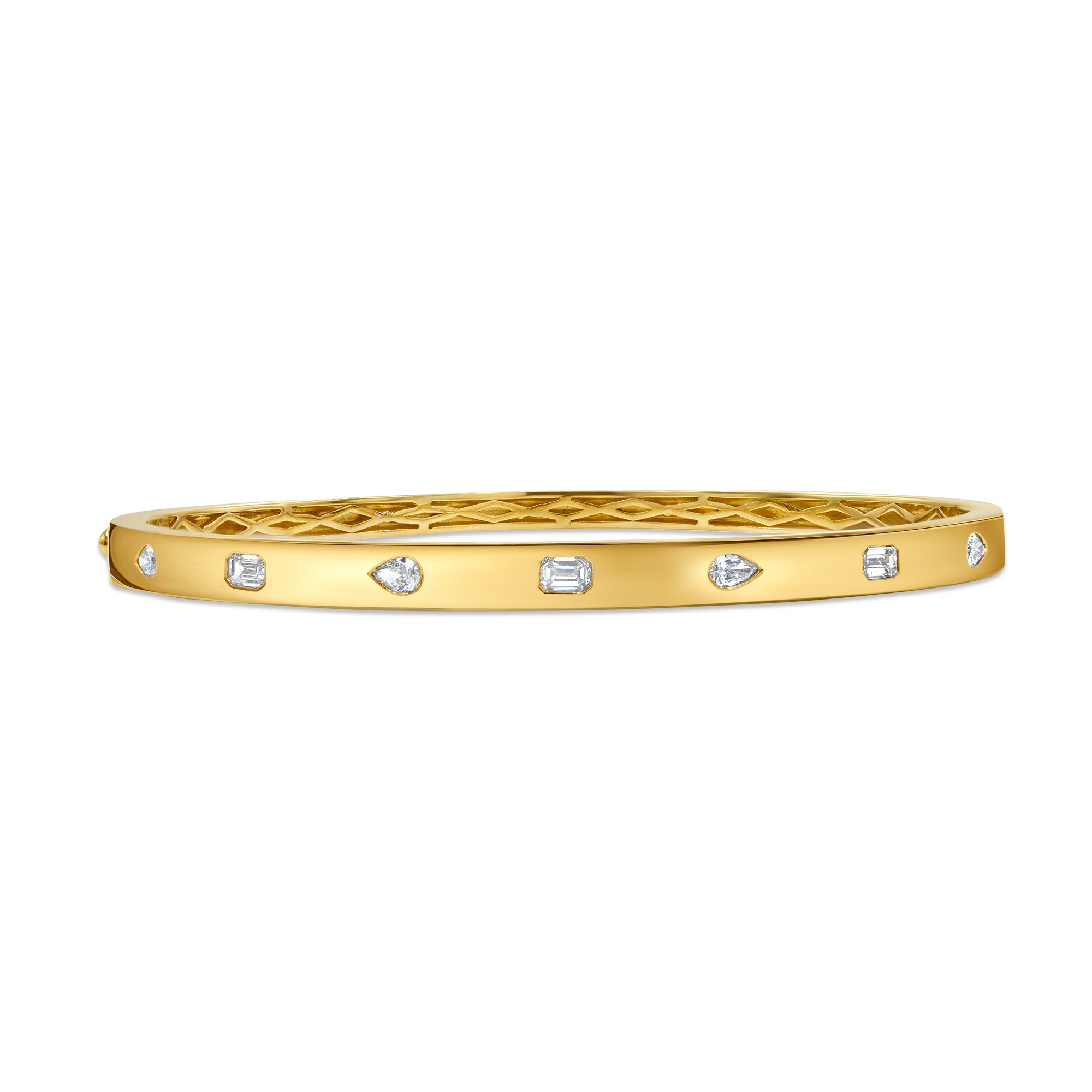 Emerald and Pear Shaped Diamond Inlay Bangle