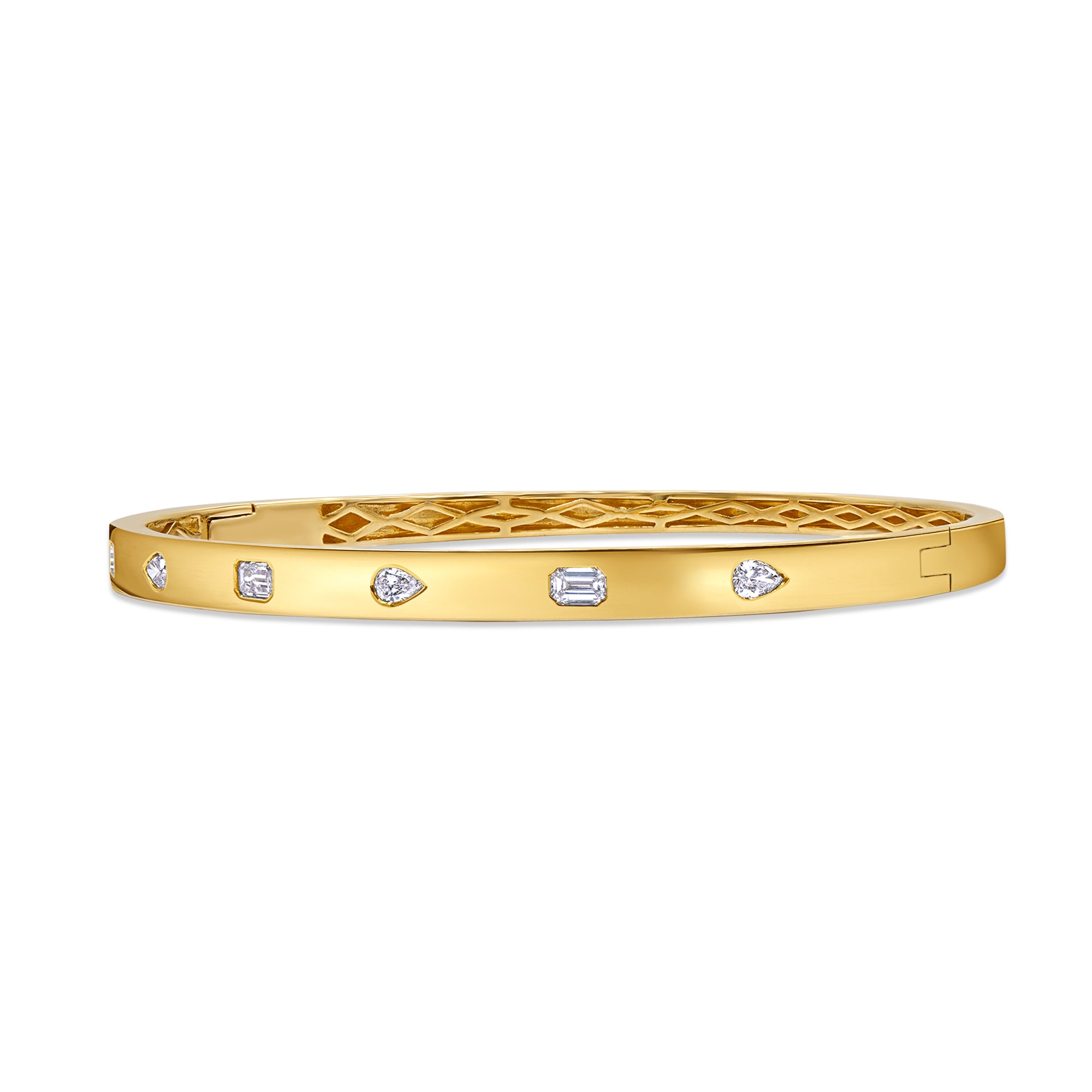 Emerald and Pear Shaped Diamond Inlay Bangle