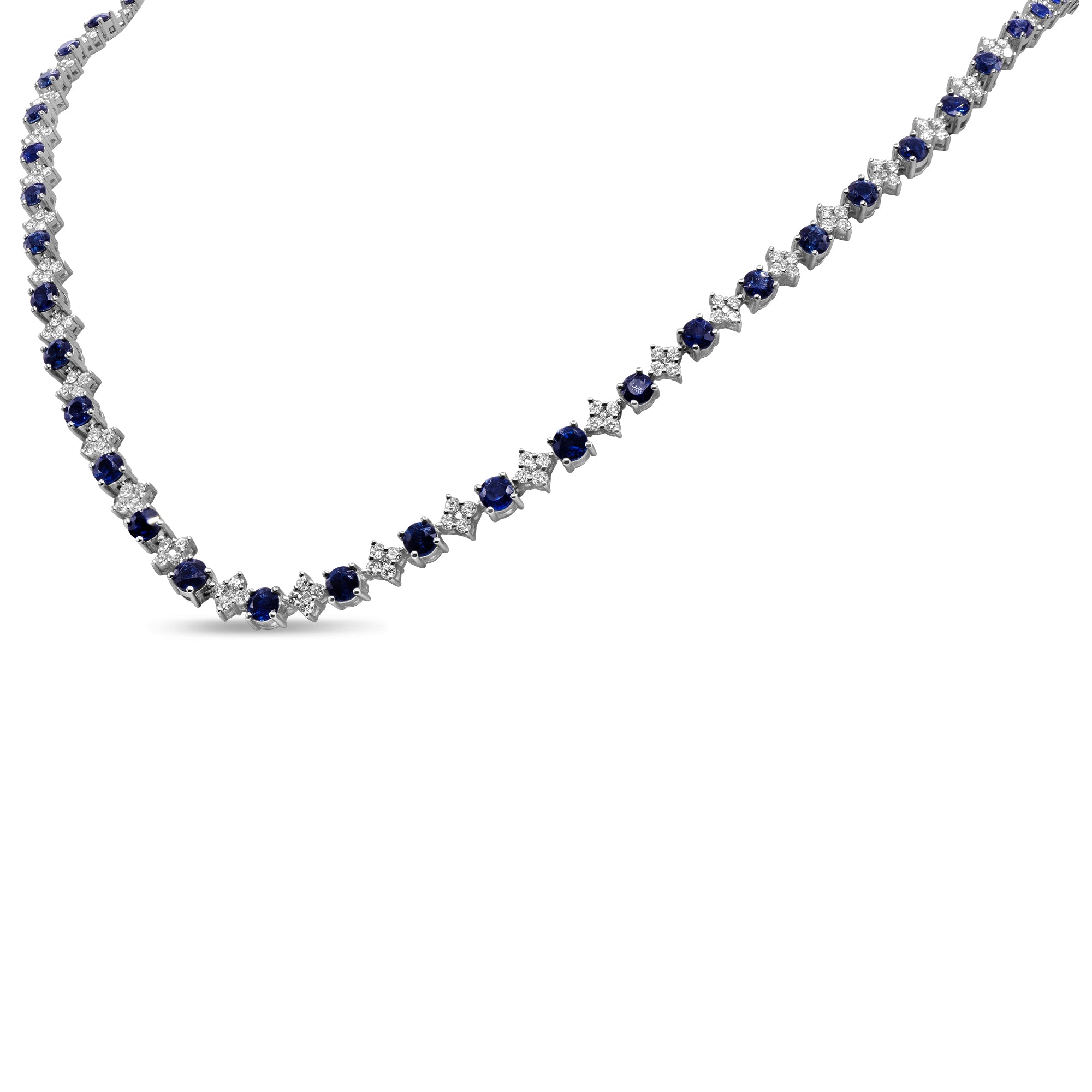 Alternating Blue Sapphire and Diamond Necklace