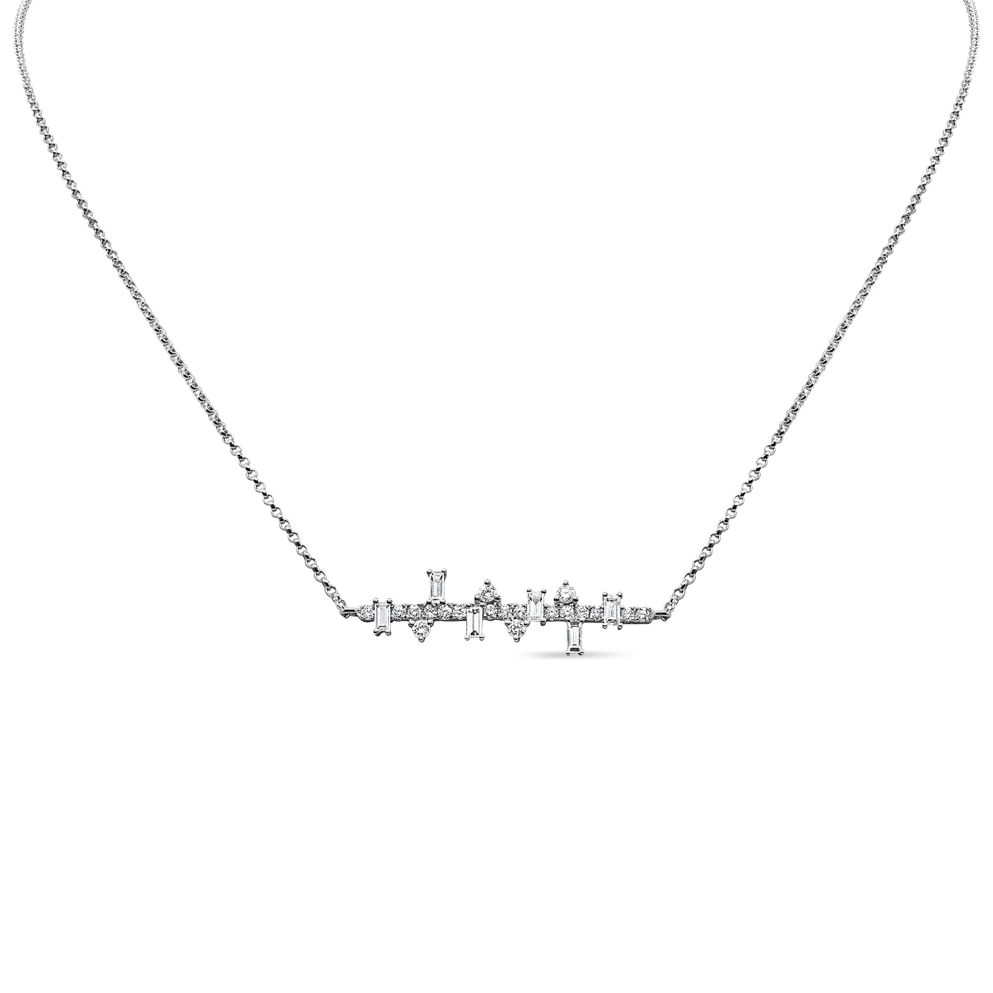 Round and Baguette Zig Zag Necklace