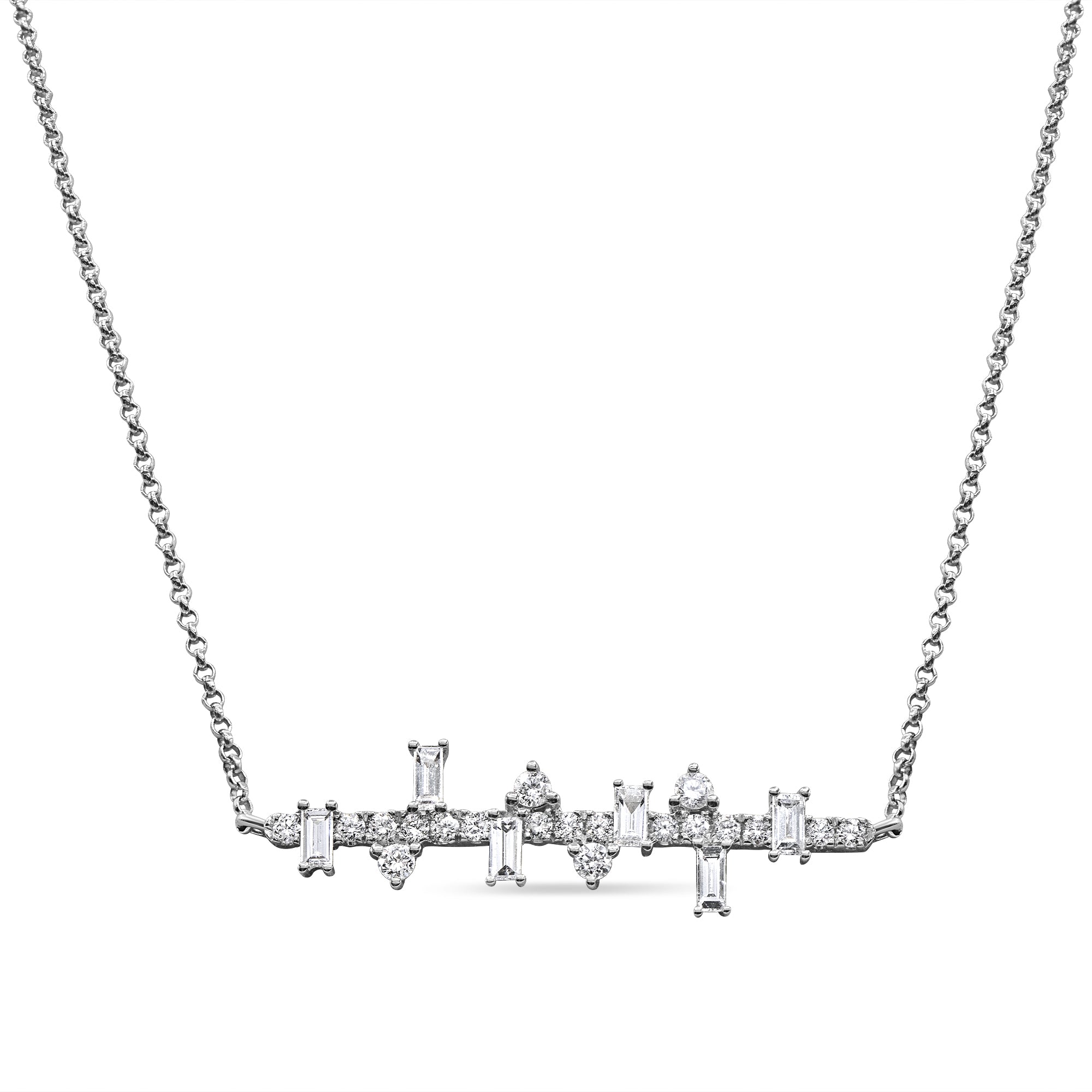 Round and Baguette Zig Zag Necklace