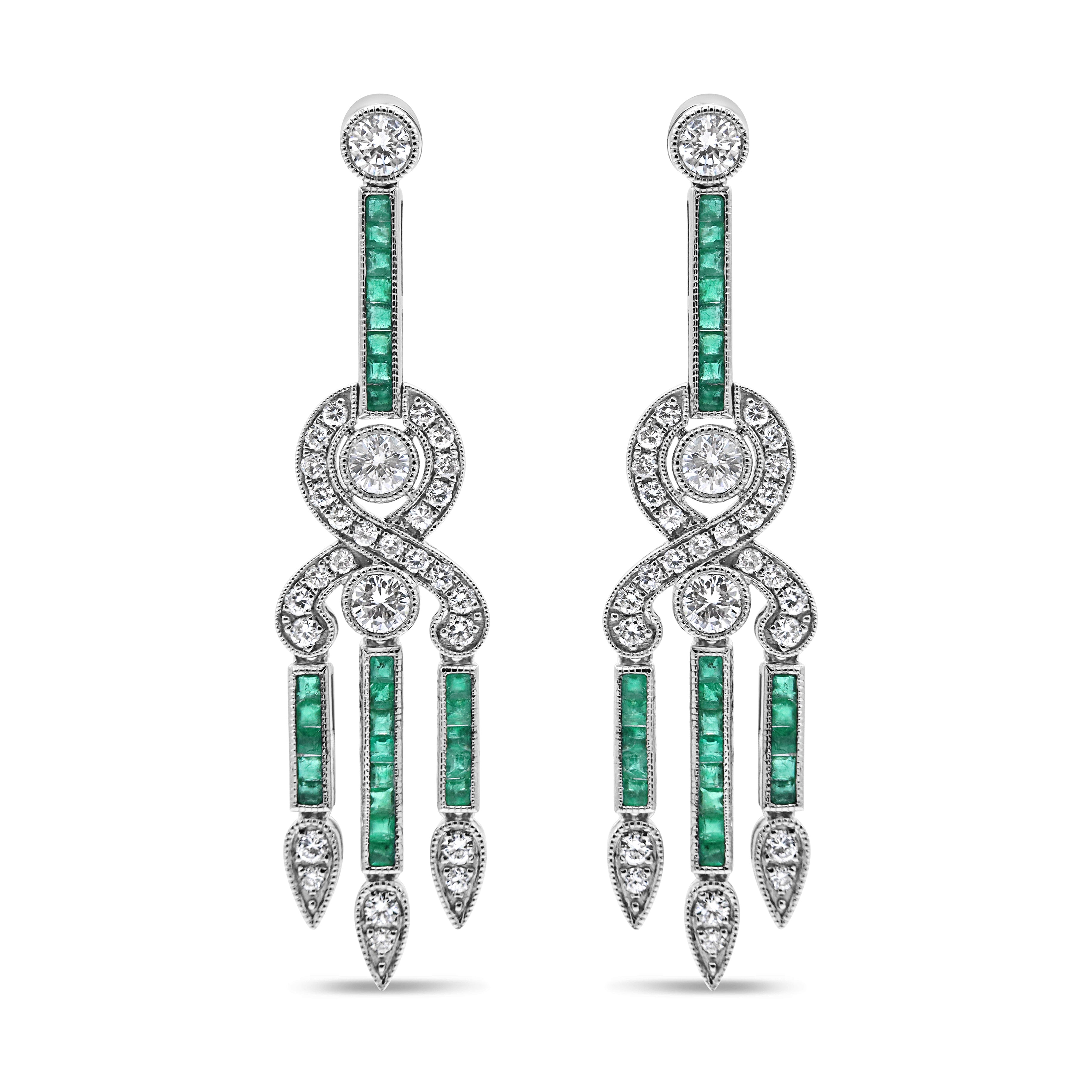 Green Emerald & Diamond Chandelier Earrings