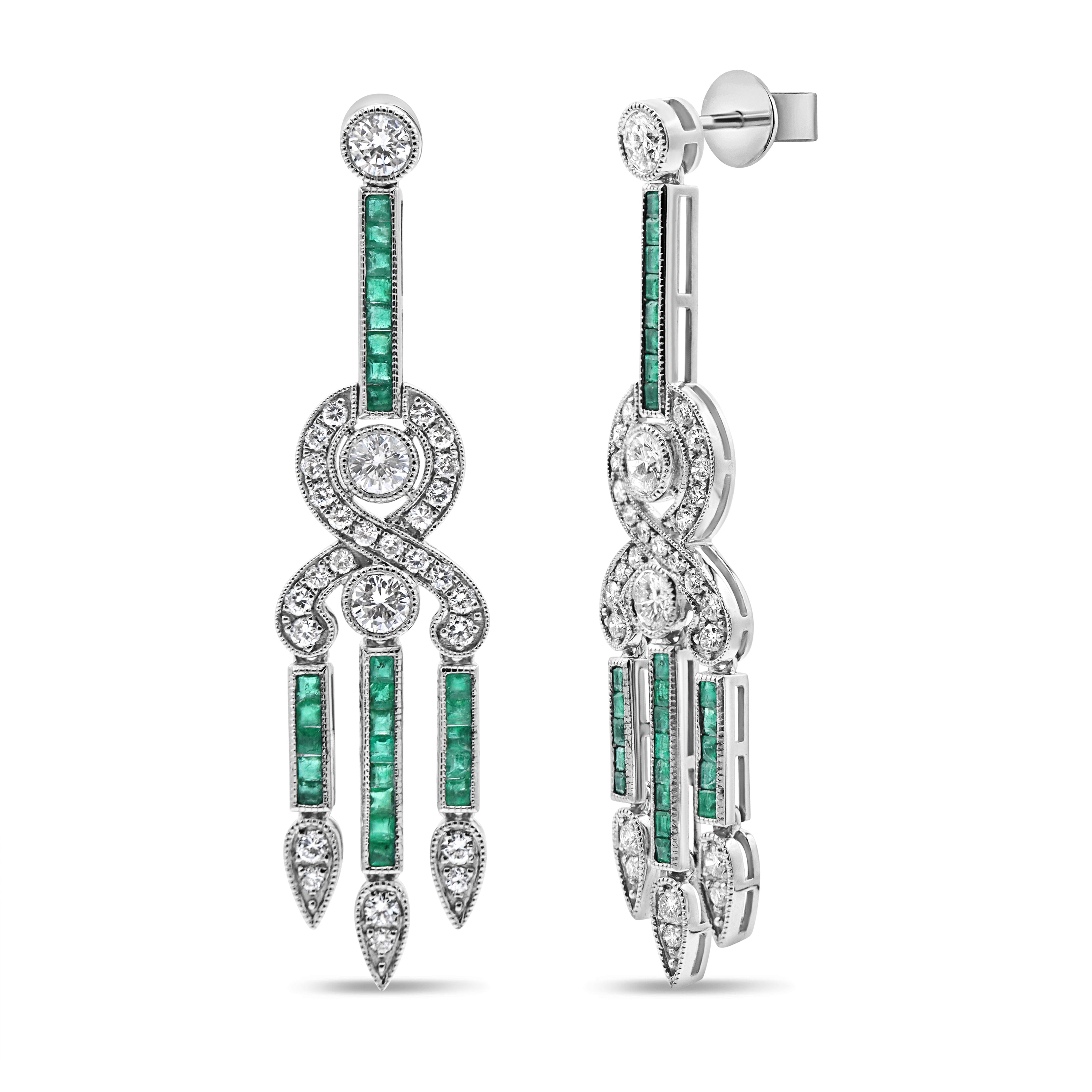 Green Emerald & Diamond Chandelier Earrings