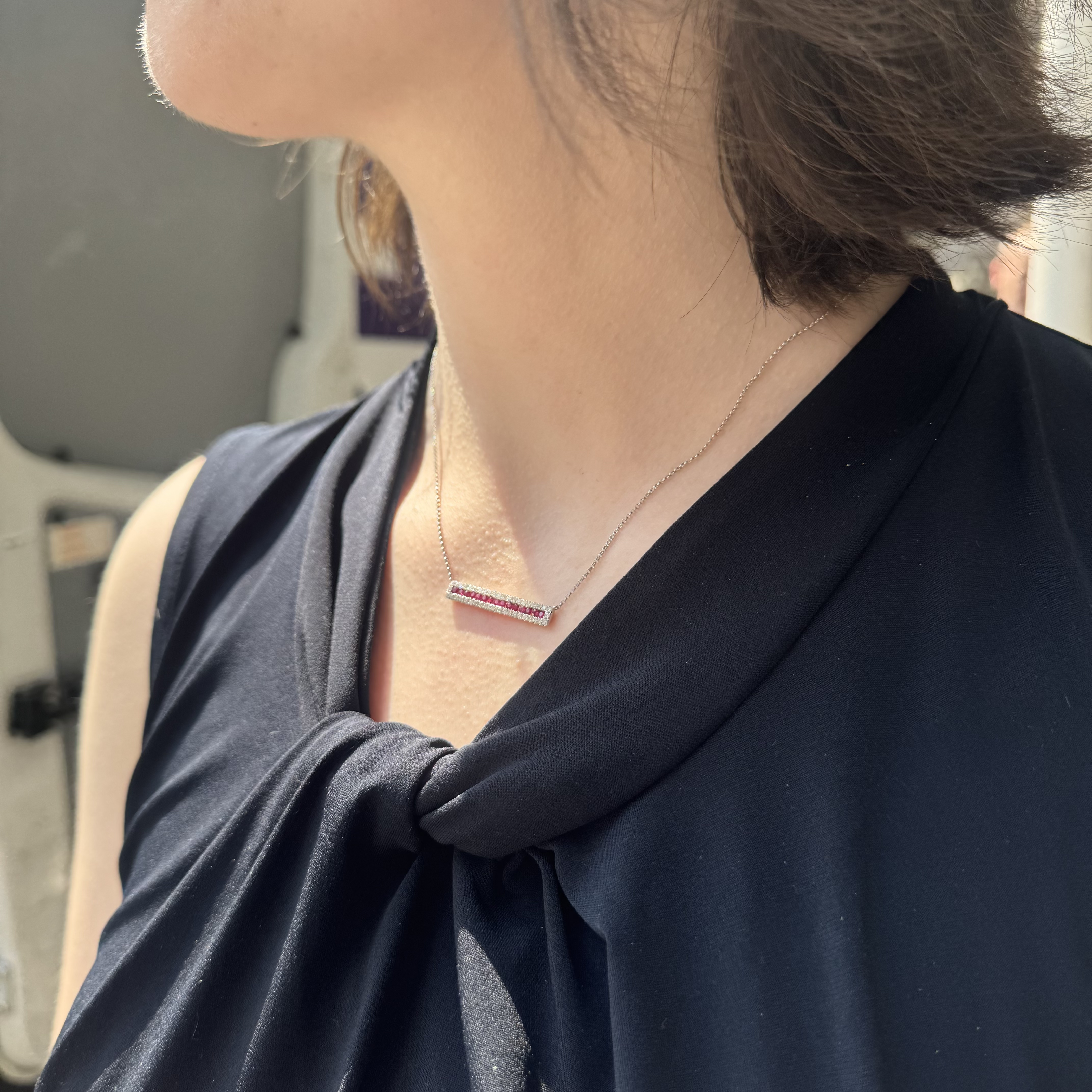 Diamond and Ruby Bar Necklace