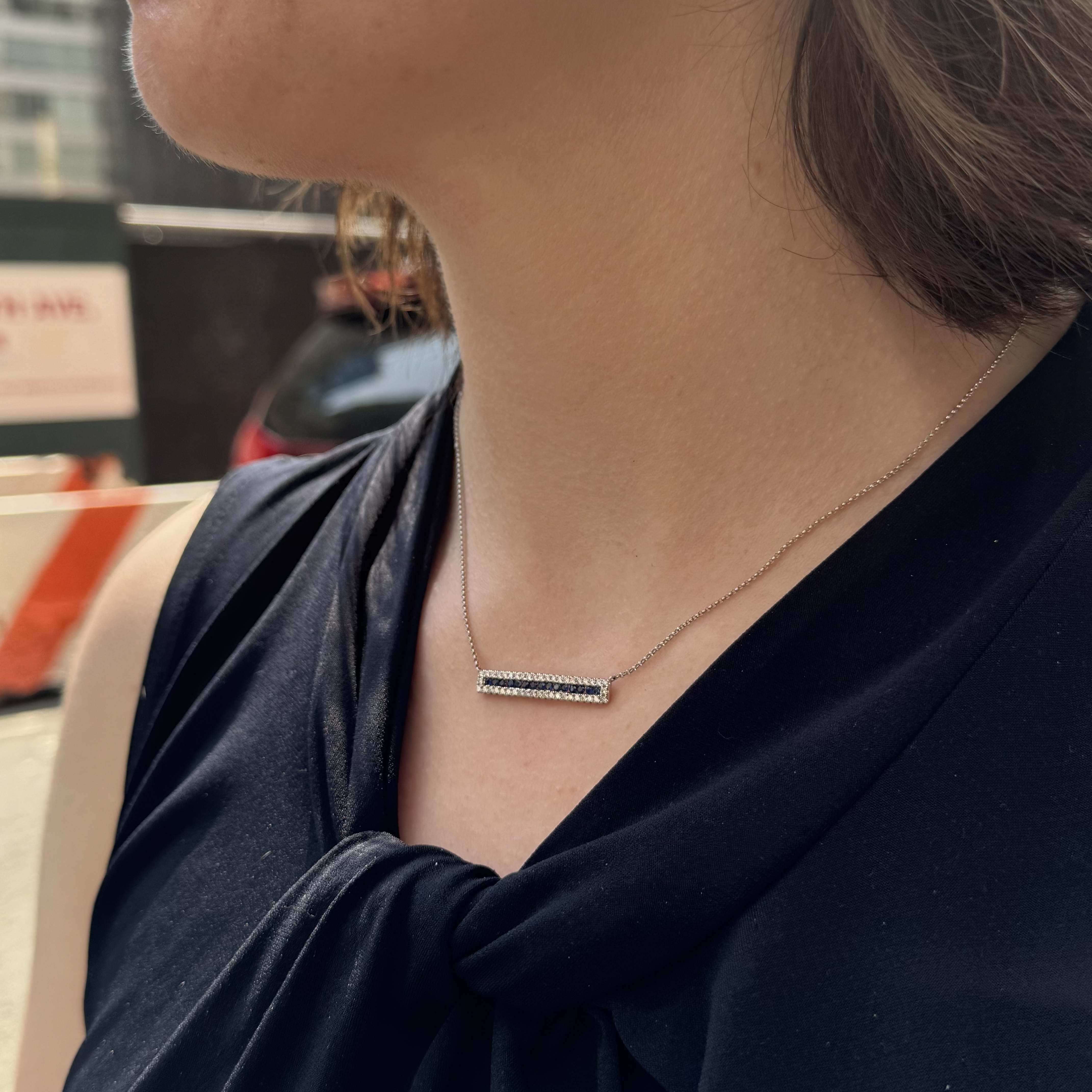 Diamond and Sapphire Bar Necklace