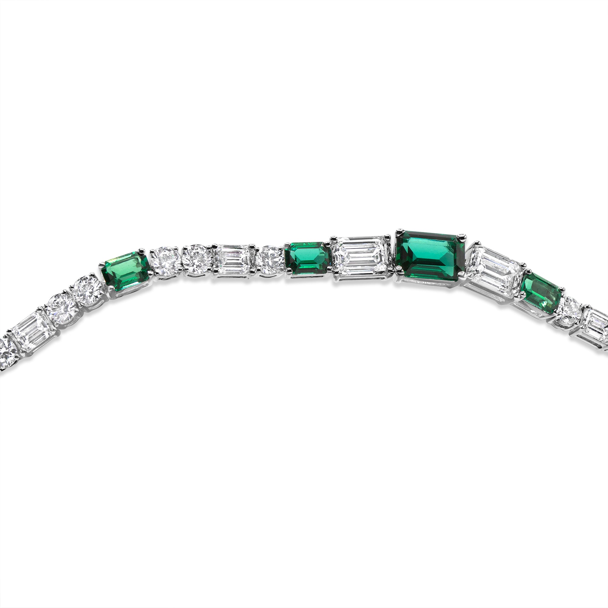 East-West Alternating Green Emerald Round and Emerald Bracelet