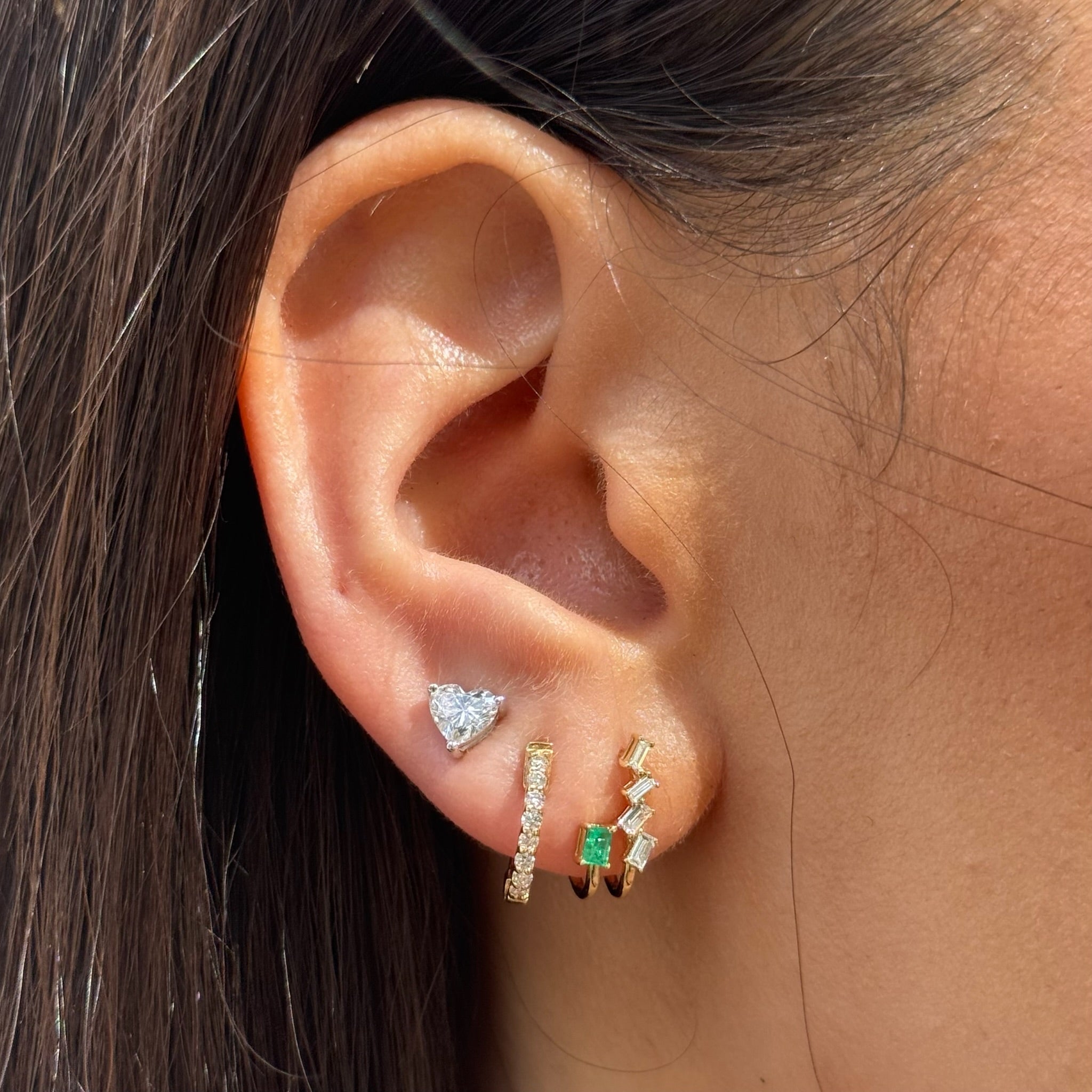 Floating Baguette and Green Emerald Earrings