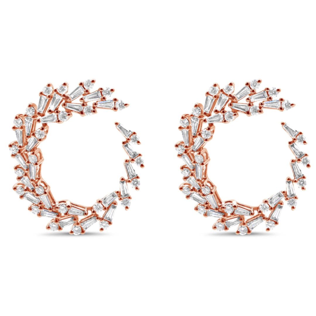 Round and Baguette Spiral Cluster Earrings