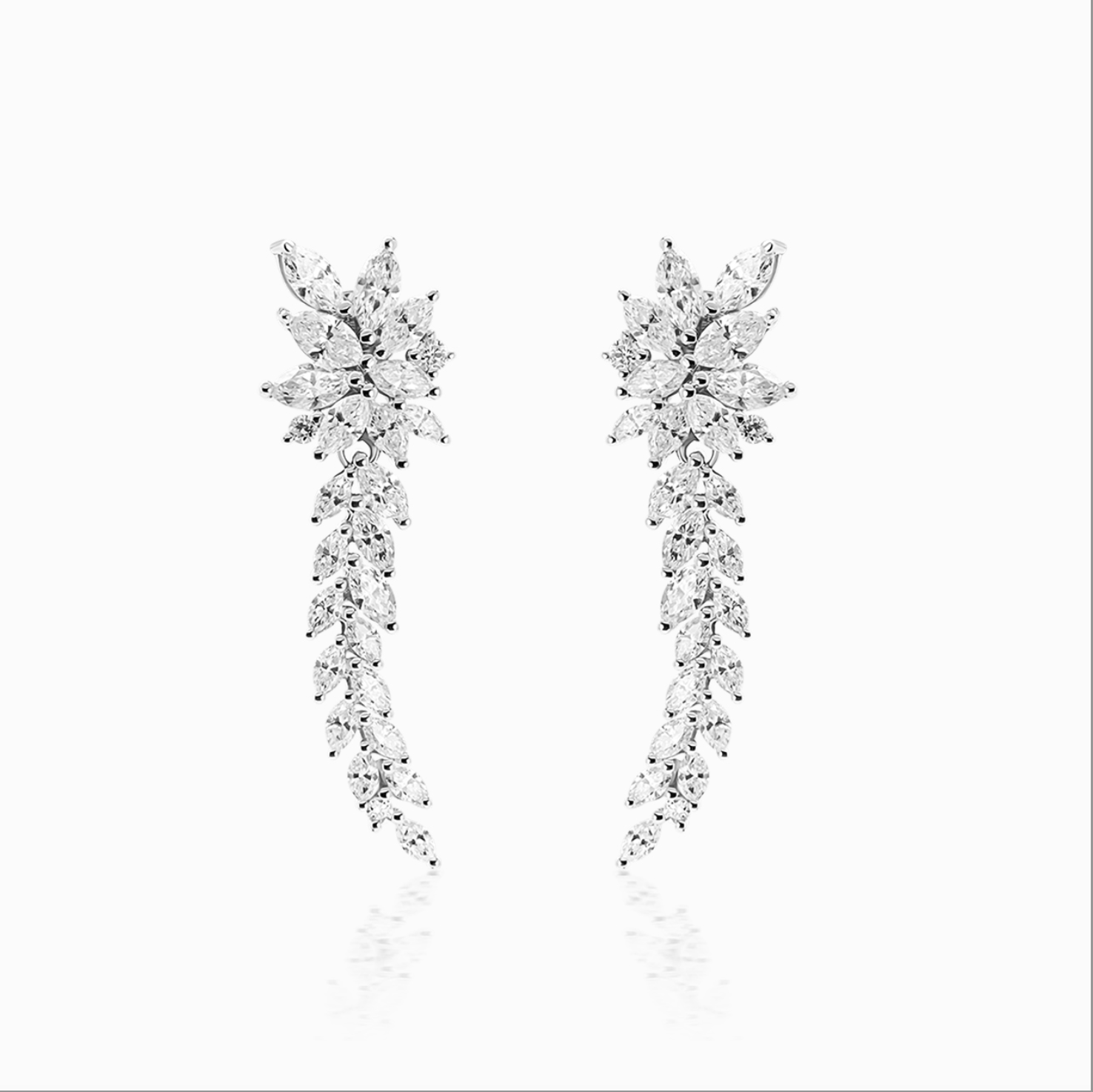 Fancy Chevron Marquise Cut Diamond Drop Earrings 18K White