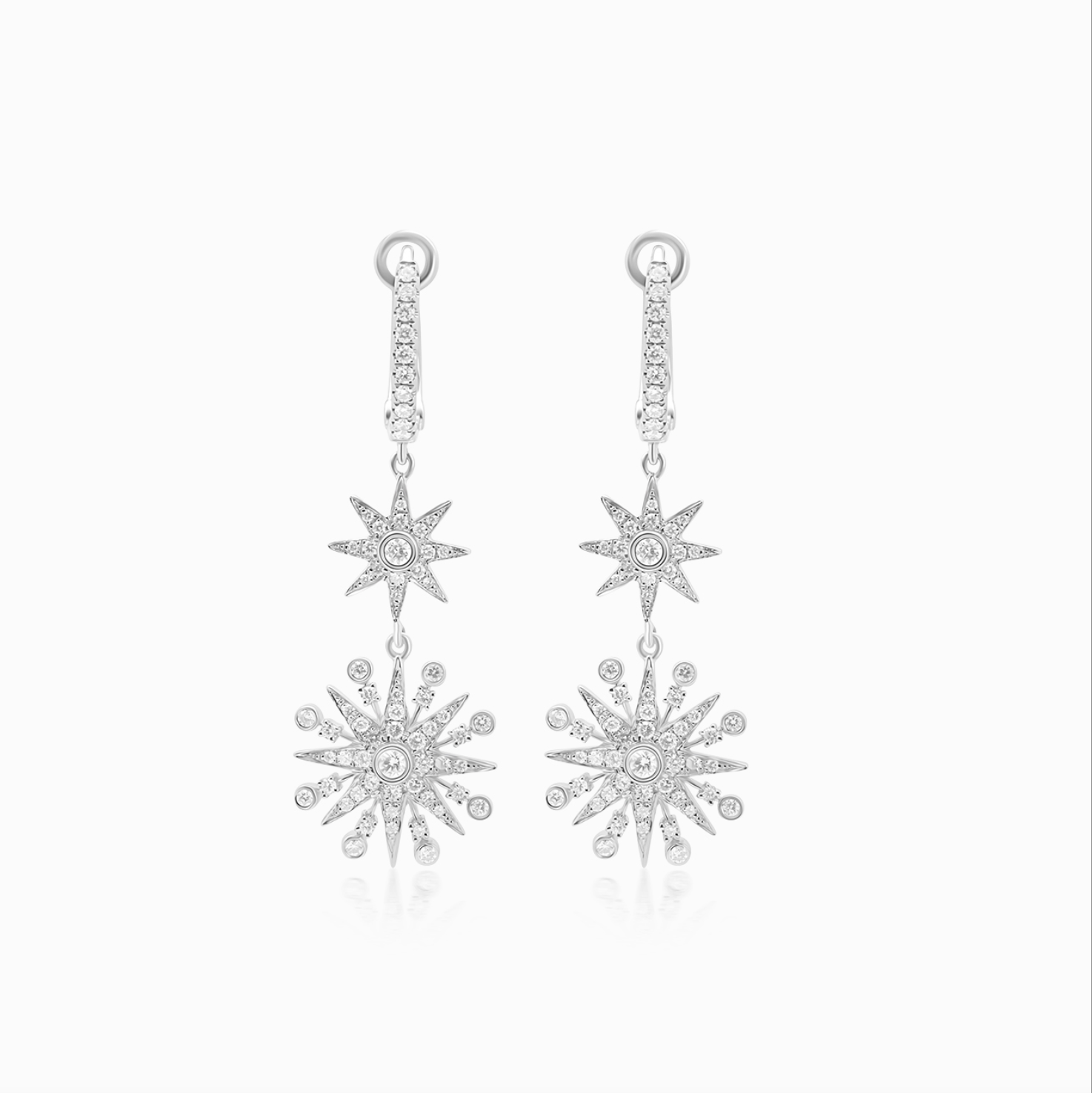 Bursting Diamond Star Drop Earrings 18K White