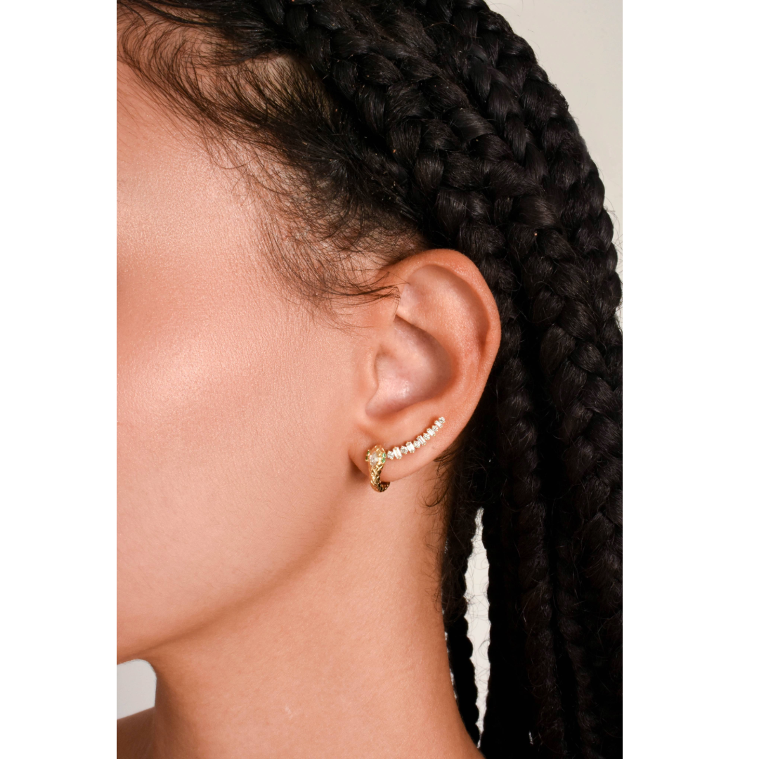 Round and Baguette Diamond Climber Earrings