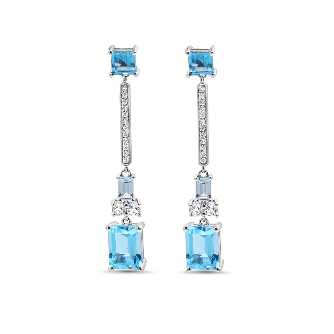 Blue & White Topaz Diamond Drop Earrings