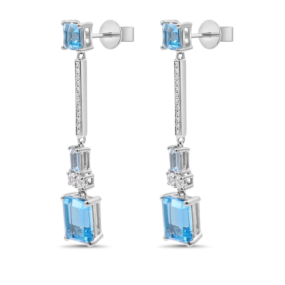 Blue & White Topaz Diamond Drop Earrings