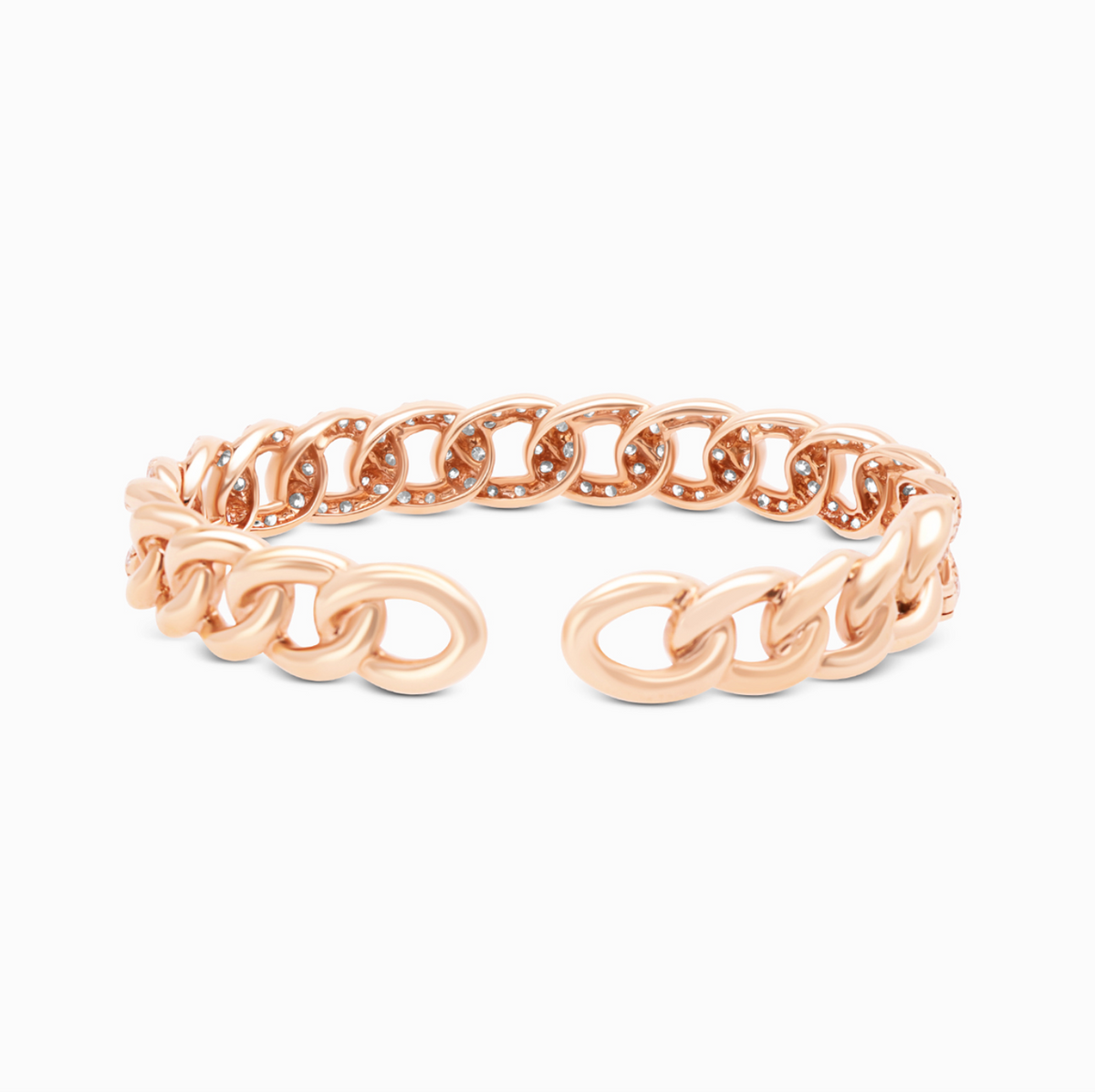 18K rose gold Vesica Piscis open diamond bangle with a modern geometric design.