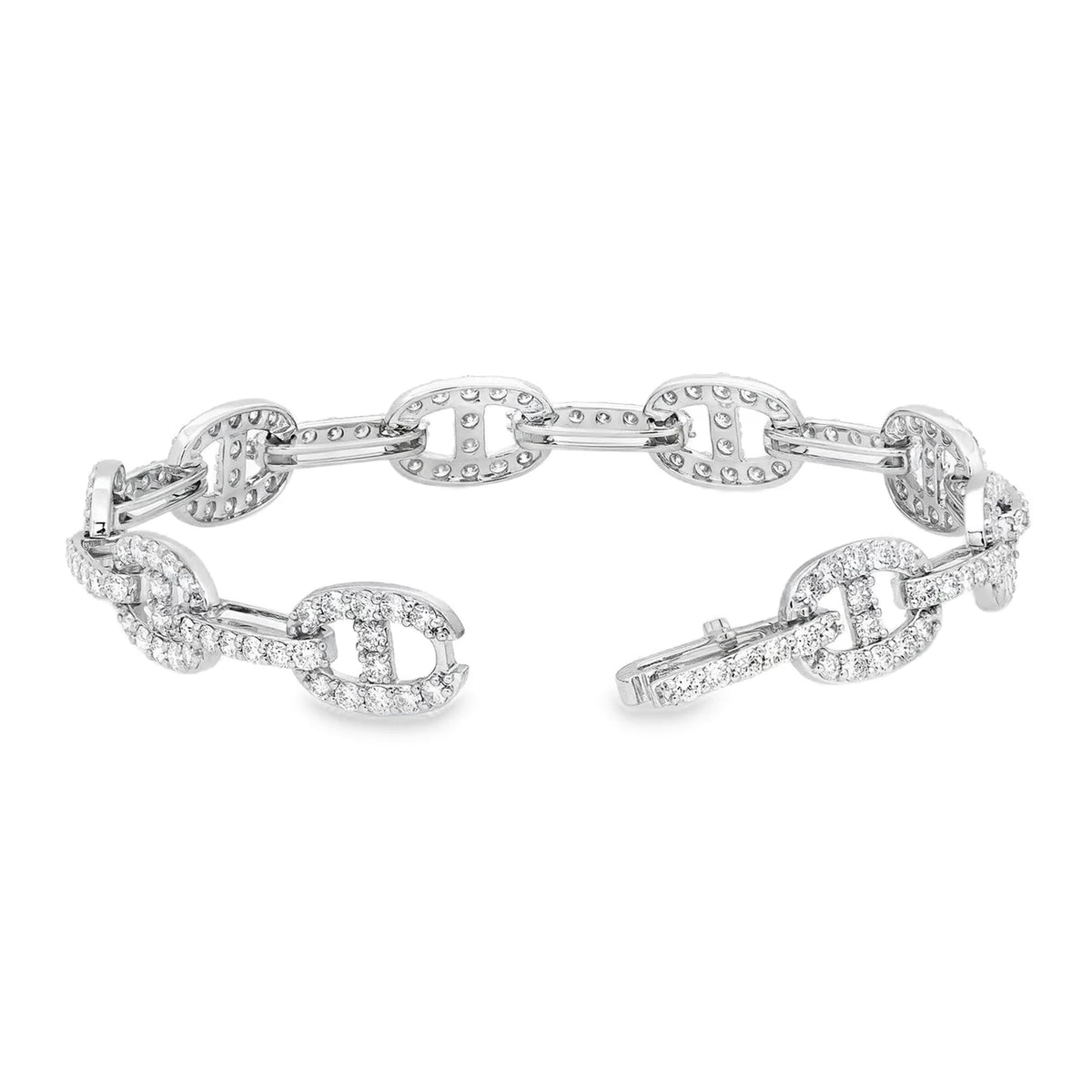 18K yellow or white gold diamond link bracelet with 4.91 carats of round diamonds.