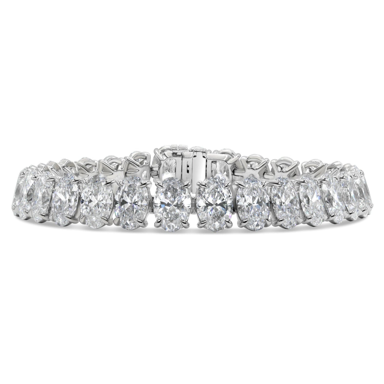 Lab grown oval cut diamond tennis bracelet in 14K white gold featuring oval cut diamonds in a classic, elegant design.