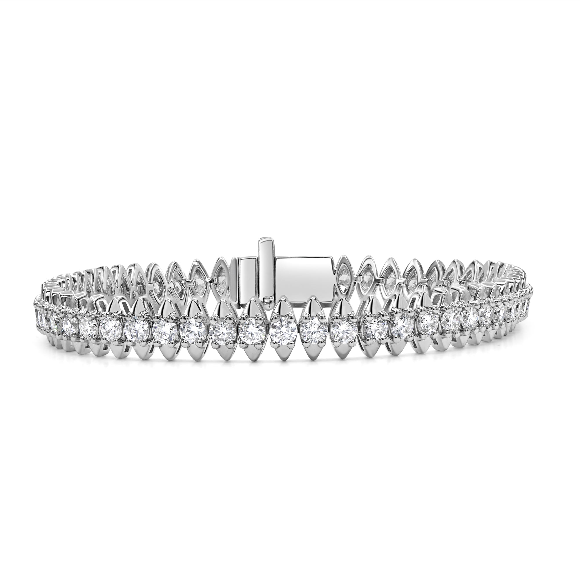 14K gold diamond bracelet featuring round diamonds in a marquise illusion design.