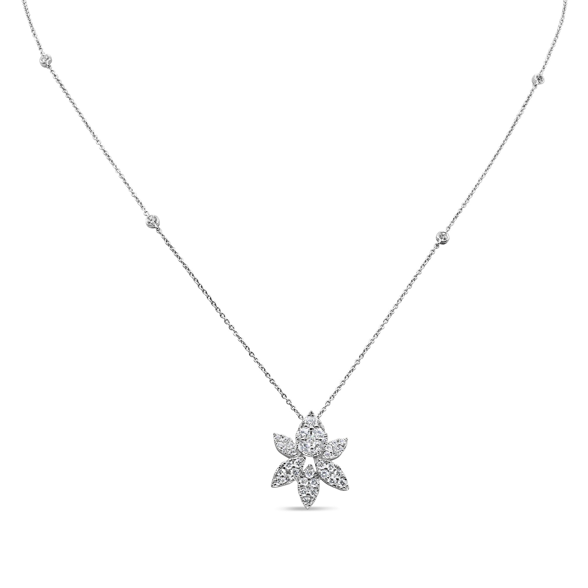 Marquise and pear shape cluster pendant in 14K white gold featuring round brilliant diamonds in a refined, feminine design.