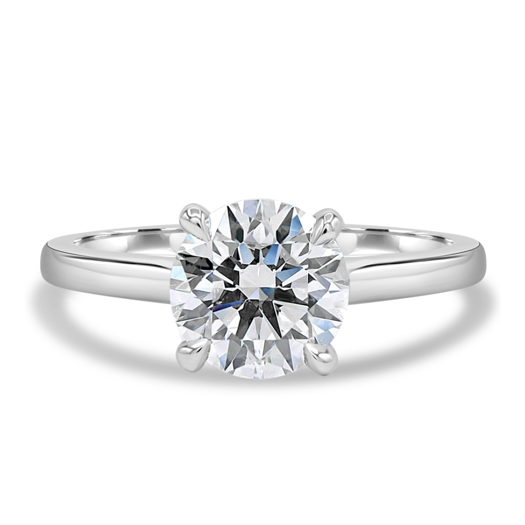 Platinum solitaire ring featuring a 1.40 carat H color internally flawless round diamond with GIA certification.