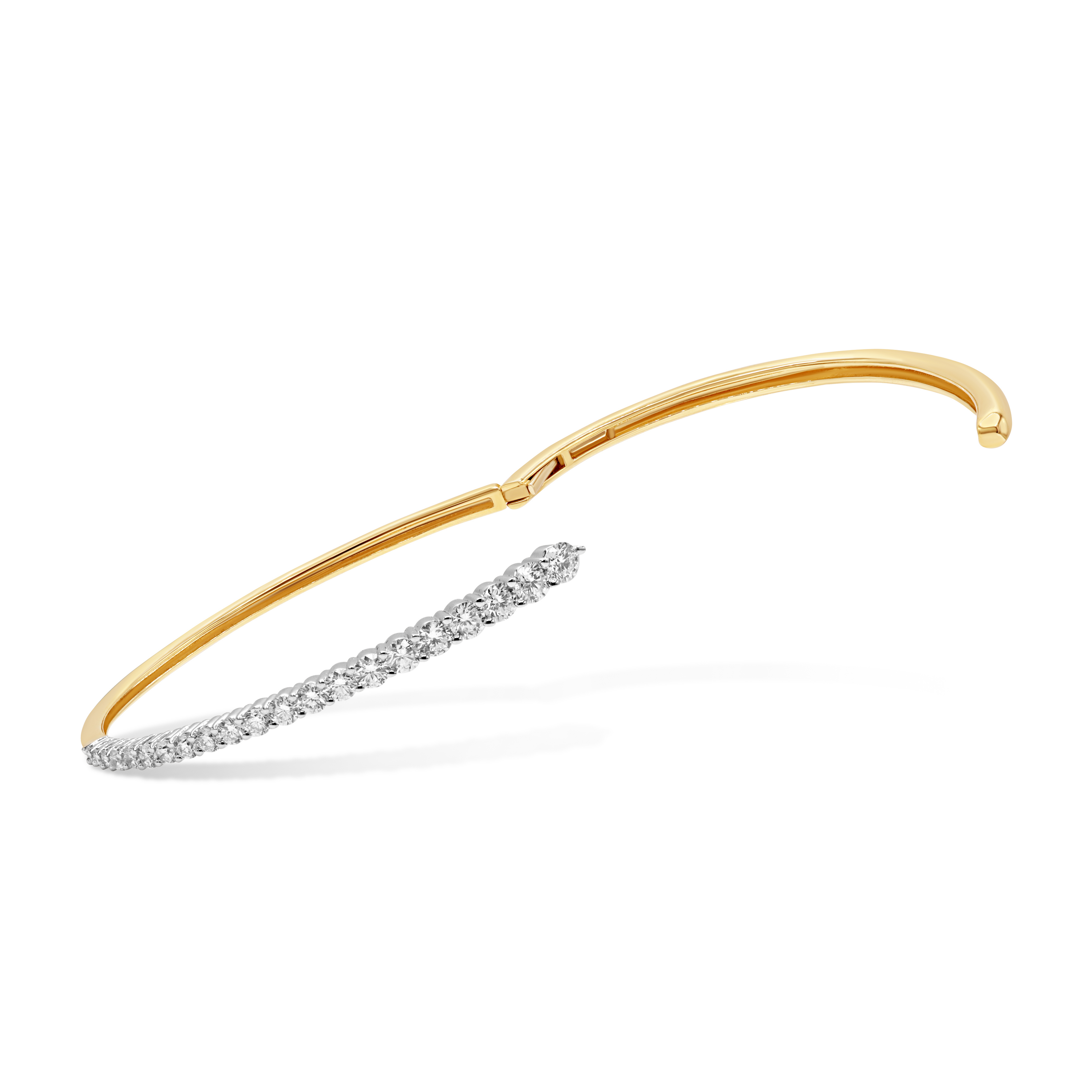 18K Yellow Gold and Prong Set Diamond Bangle