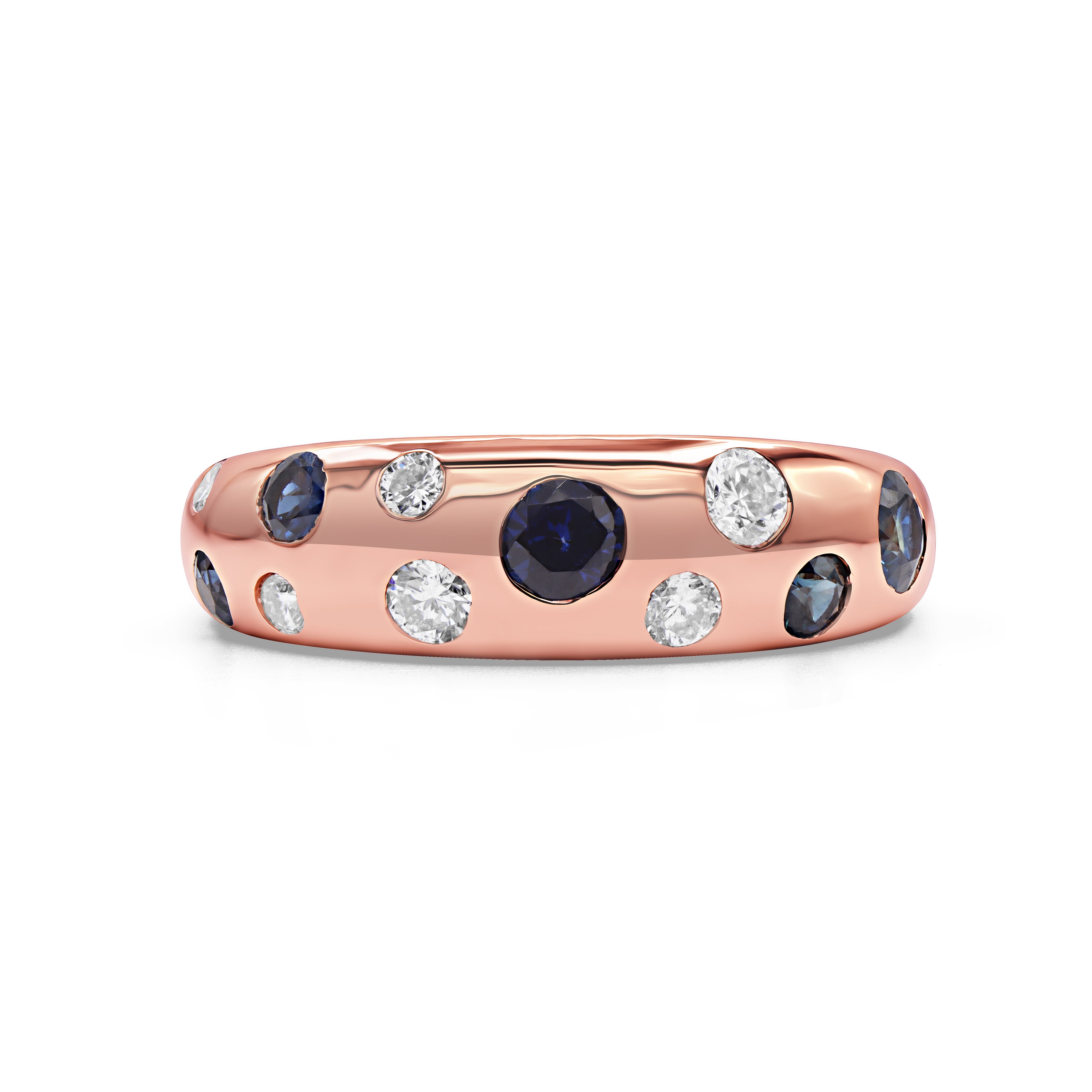 Blue Sapphire and Diamond Inlay Dome Ring