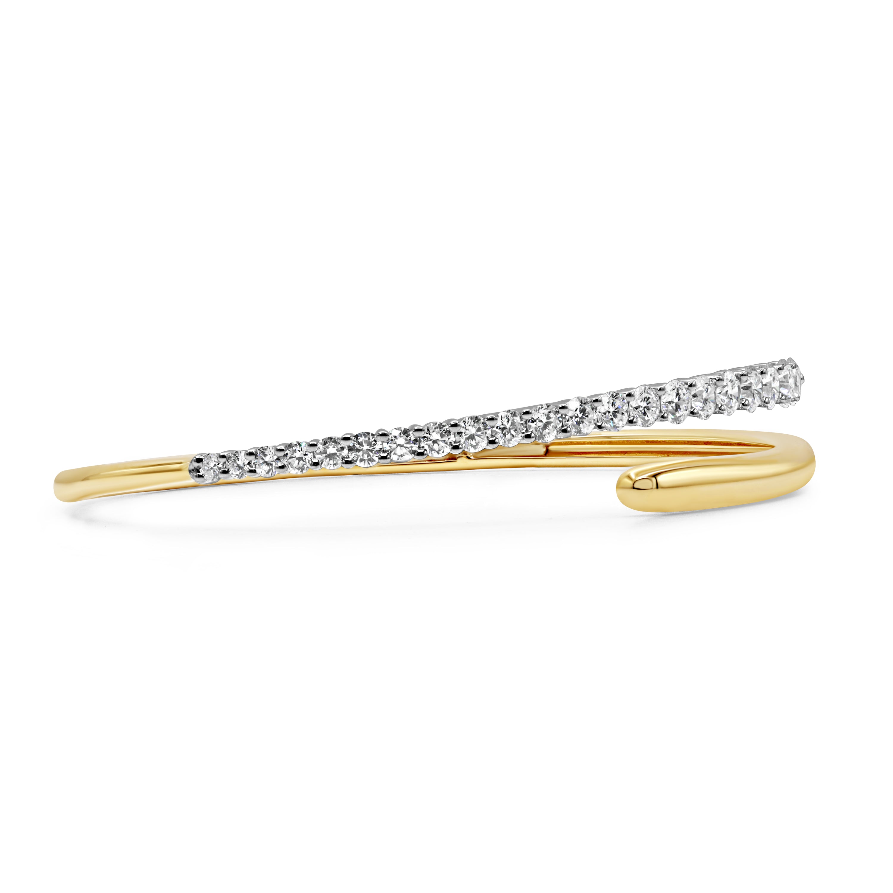 Modern diamond bangle with a slim contoured wrap silhouette crafted in 18K gold.
