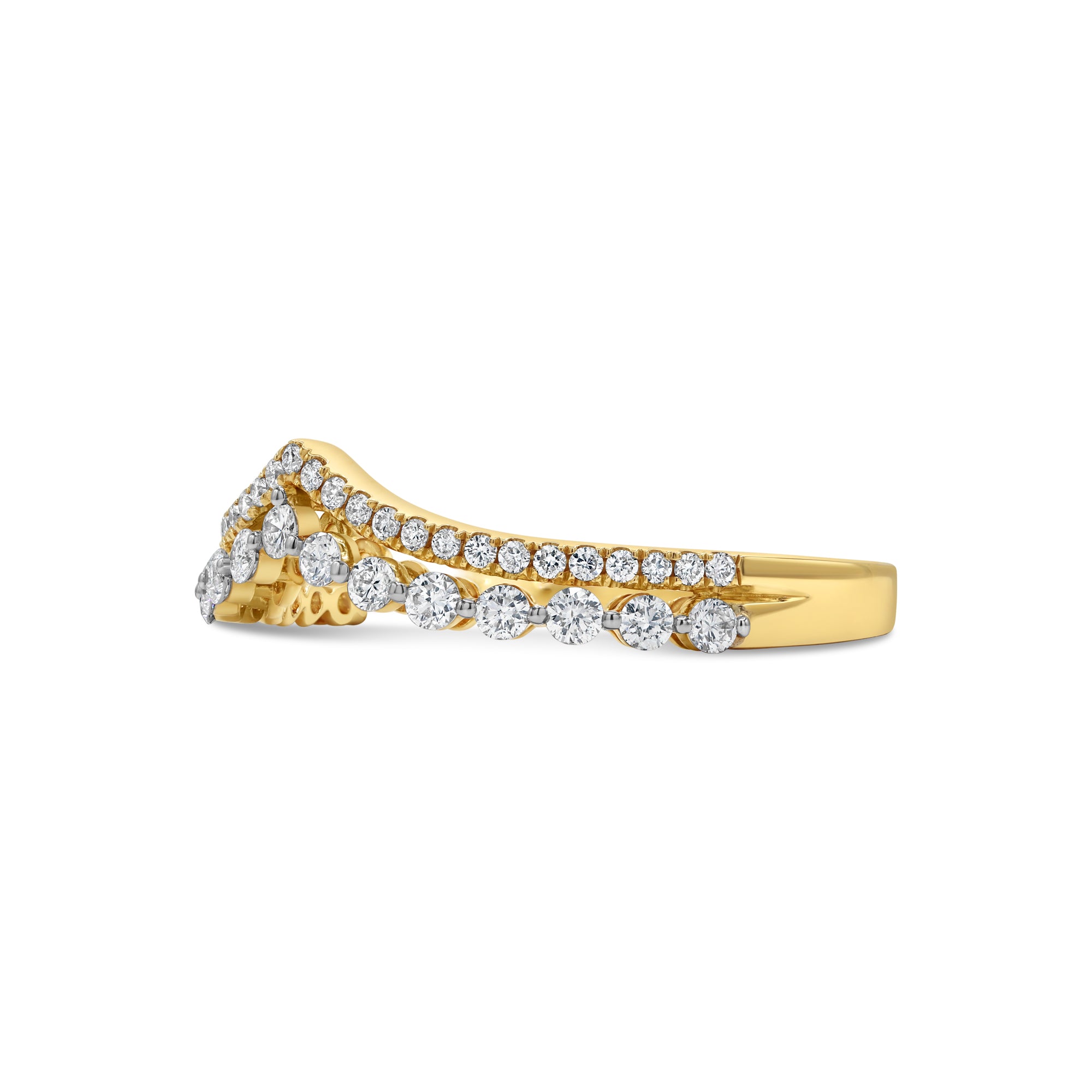 Round diamond tiara ring in 14K yellow gold featuring layered round diamonds in an elegant crown-inspired design.
