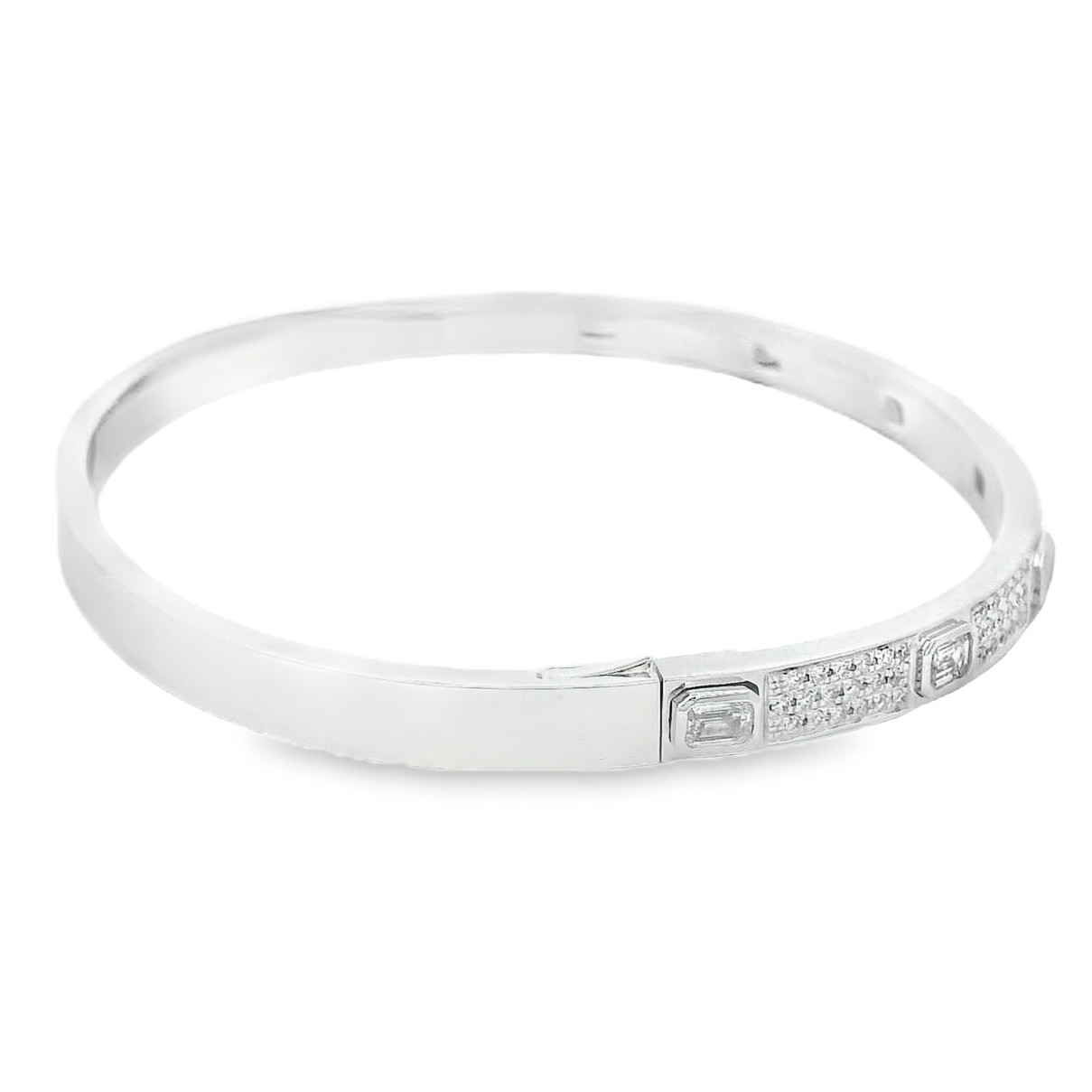 Emerald and Round Pave Diamond Bangle