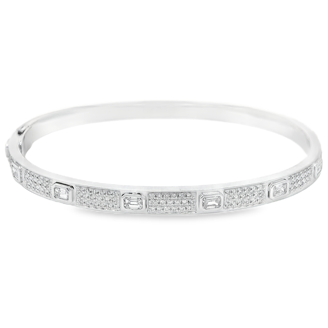 Emerald and Round Pave Diamond Bangle