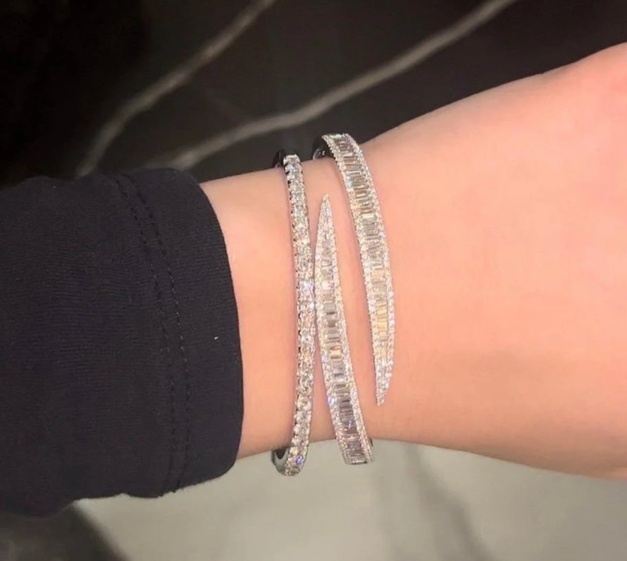 Bypass Diamond Open Bangle Bracelet