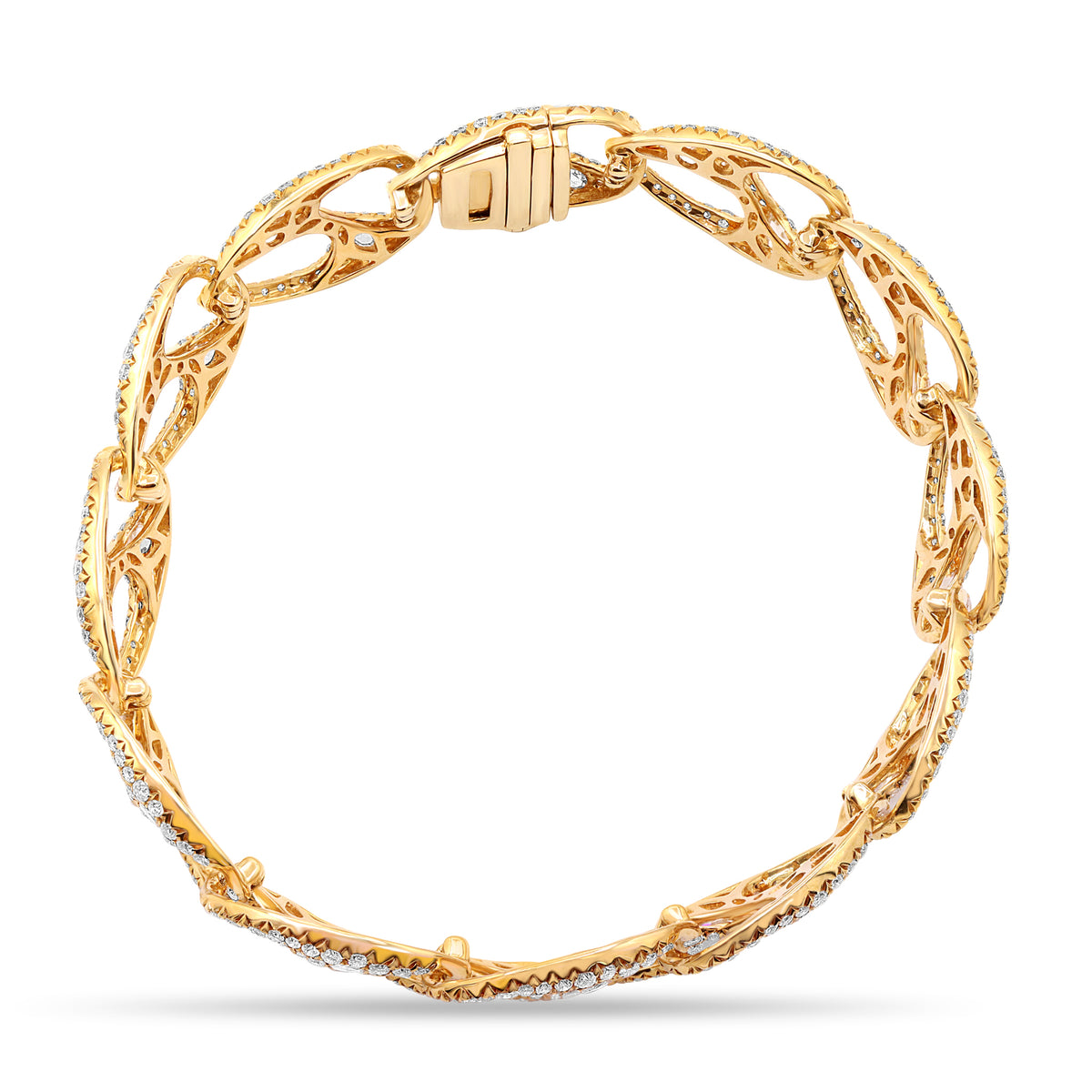 18K yellow gold rose cut and brilliant diamond bracelet featuring 6.72 total carats.